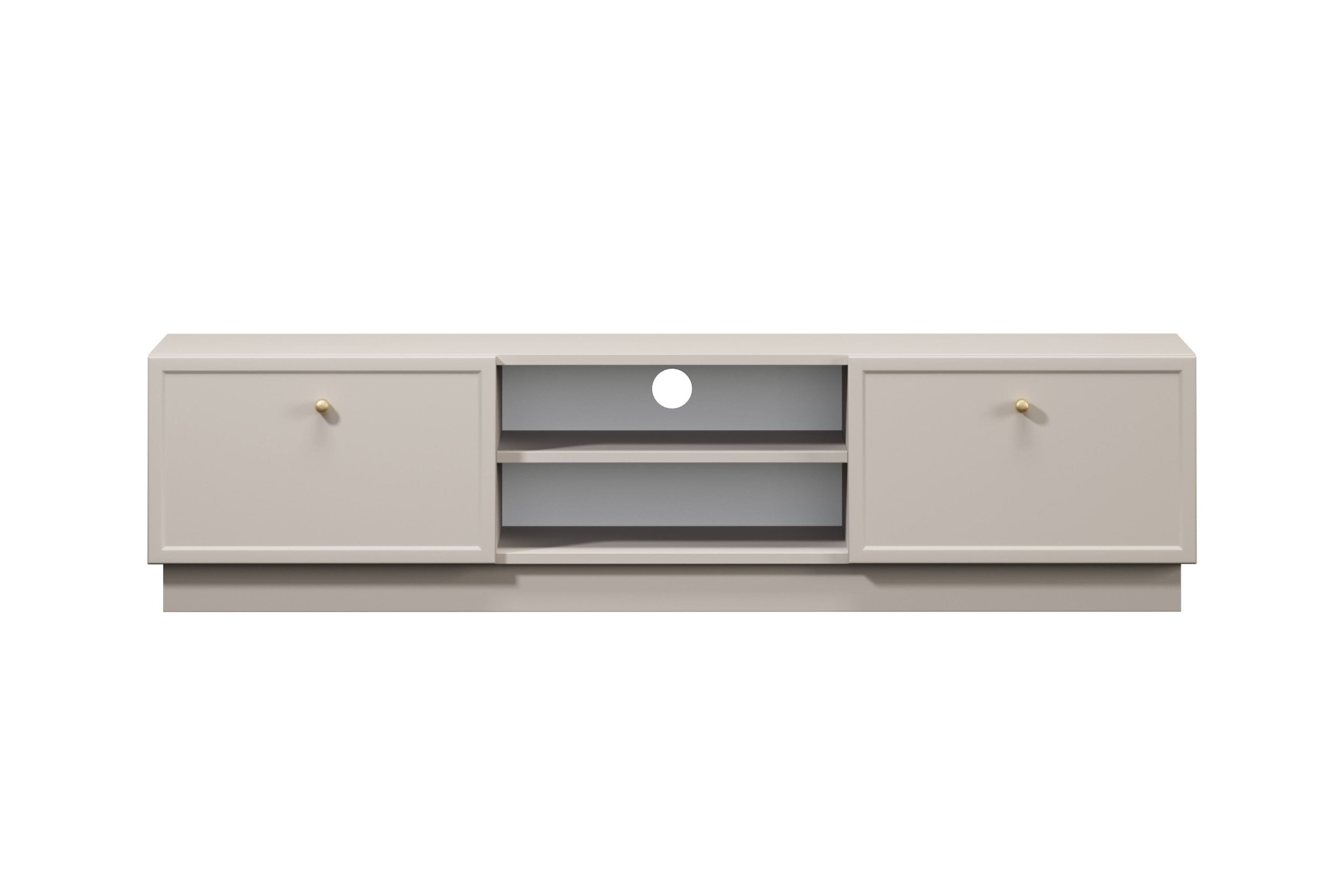 TV stolík Lorini 150 cm na sokli – kašmírová / zlaté úchytky G TV skrinka Lorini 150 cm so zásuvkami - kašmír / zlote úchyty