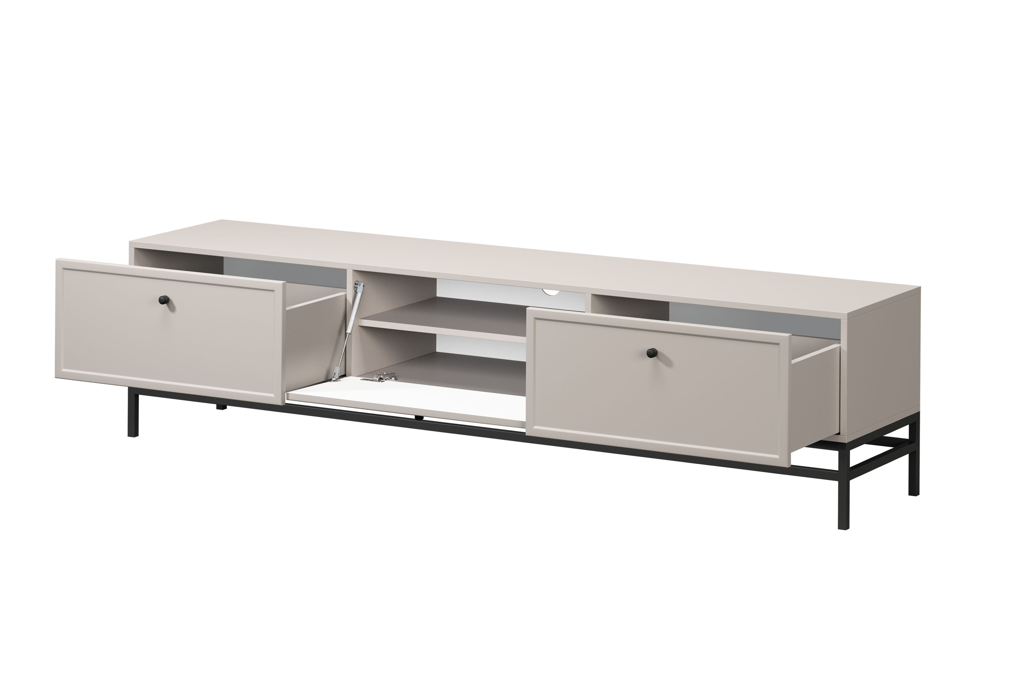 TV stolík Lorini 200 cm na stojane – kašmírová / čierna / úchytky G TV skrinka Lorini 200 cm so zásuvkami - kašmír / čierny úchyty / Rošt