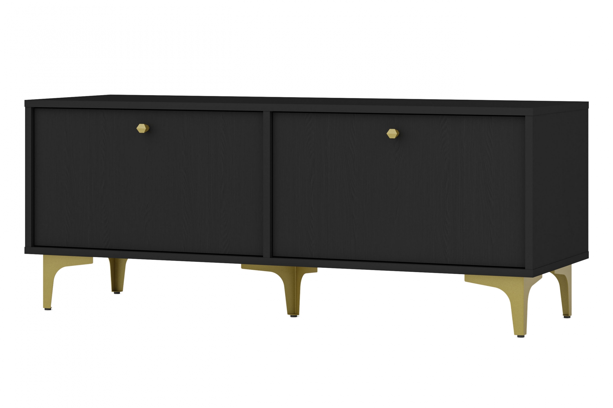 TV stolek Lotina I 2K 120 cm - černý grafit / zlaté nožky Skříňka RTV Lotina 2K - 120 cm - černá grafit / zlaté Nohy