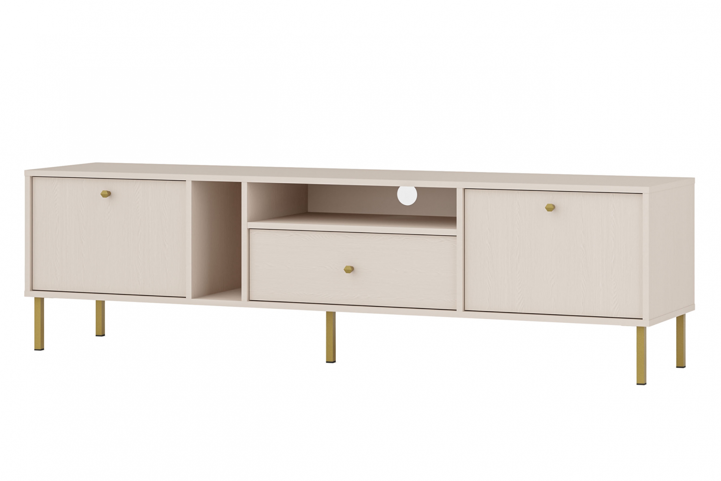 TV stolek Lotina II 2K1S se zásuvkou 180 cm - písková béžová / zlaté nožky Skříňka RTV Lotina II 2K1S z szuflada 180 cm - béžová Pískový / zlaté Nohy