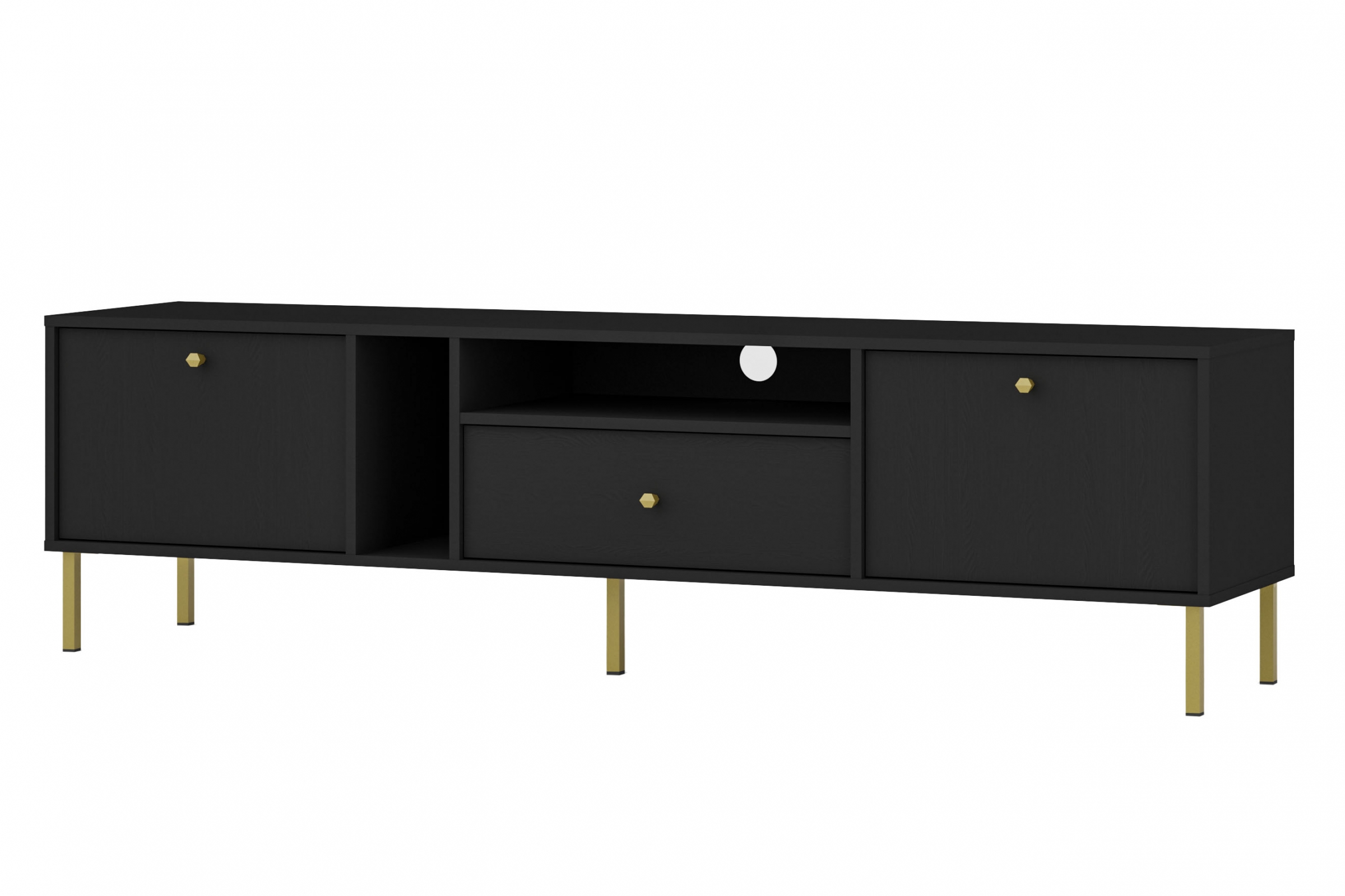 TV stolek Lotina II 2K1S se zásuvkou 180 cm - černý grafit / zlaté nožky Skříňka RTV Lotina II 2K1S z szuflada 180 cm - černá grafit / zlaté Nohy