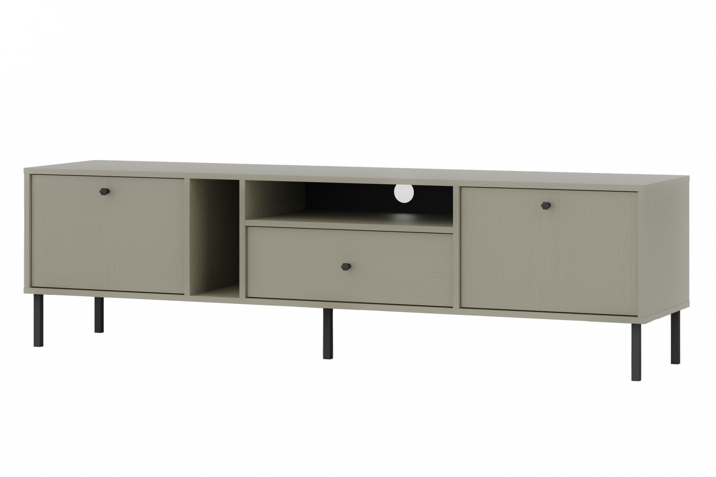 TV stolek Lotina II 2K1S se zásuvkou 180 cm - eukalyptus / černé nožky Skříňka RTV Lotina II 2K1S z szuflada 180 cm - eukaliptus / černá Nohy