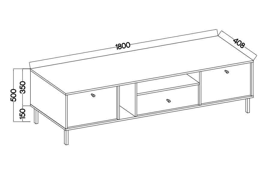 TV stolek Lotina II 2K1S se zásuvkou 180 cm - eukalyptus / černé nožky Skříňka RTV Lotina II 2K1S z szuflada 180 cm - eukaliptus / černá Nohy