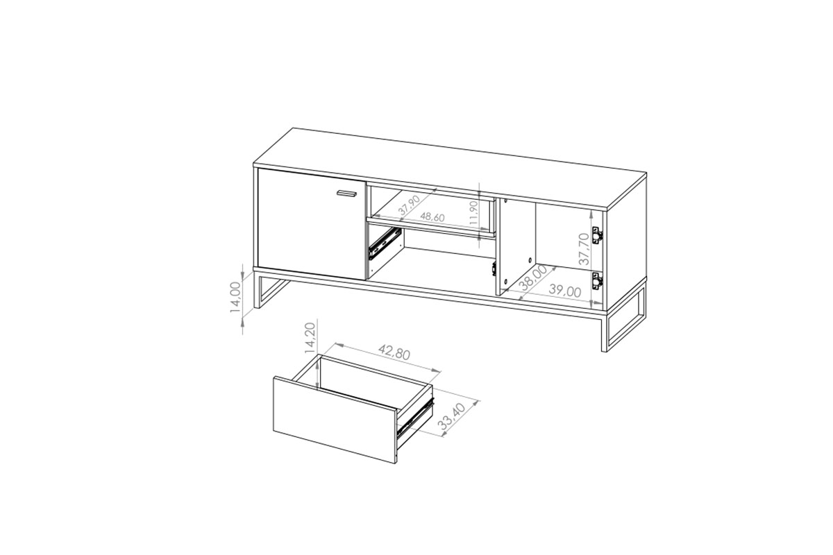 TV stolík Maleza 135 cm - biela / dub artisan TV skrinka .
