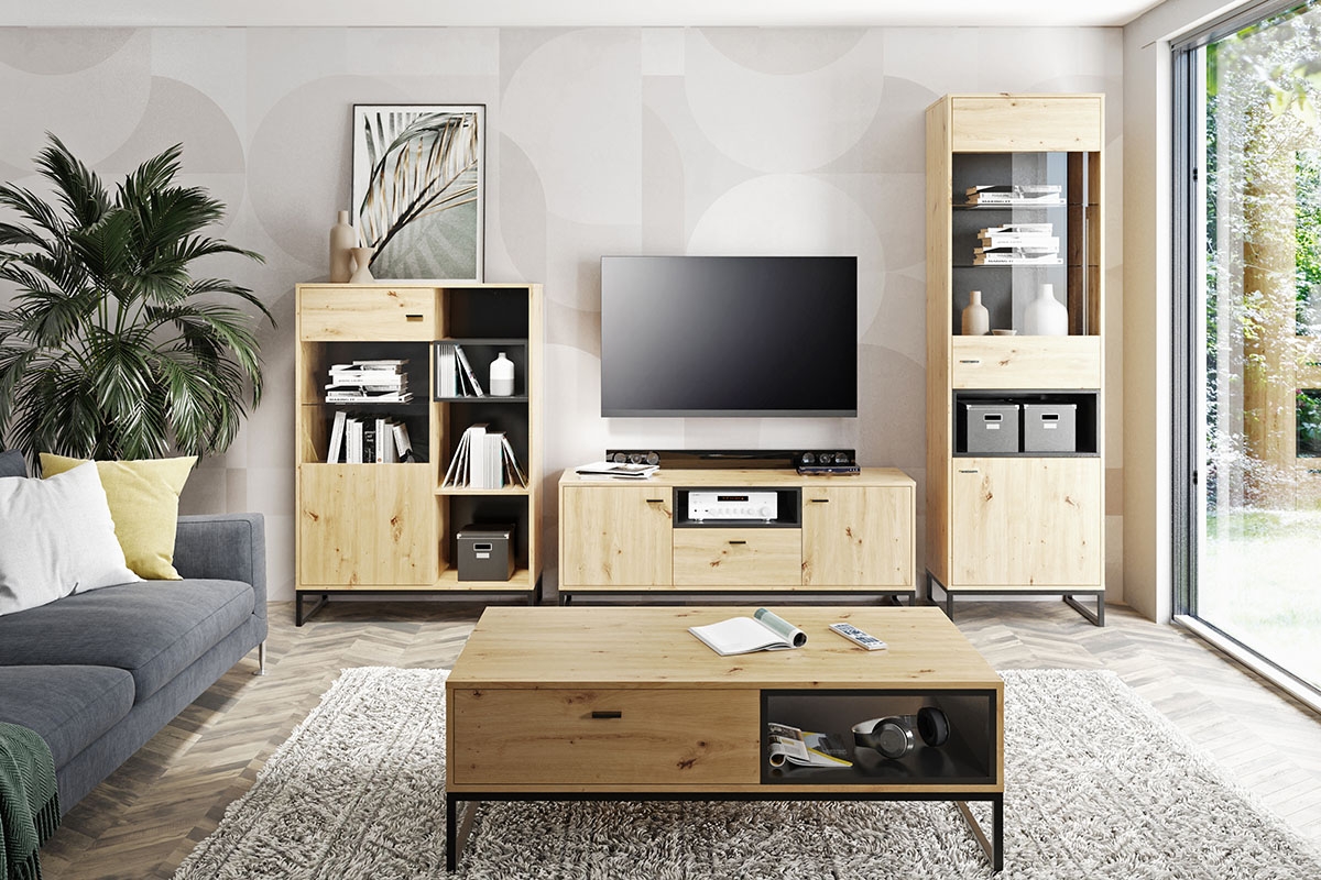 TV stolík Maleza - Dub artisan / Čierny TV skrinka do izby pre mládežgo