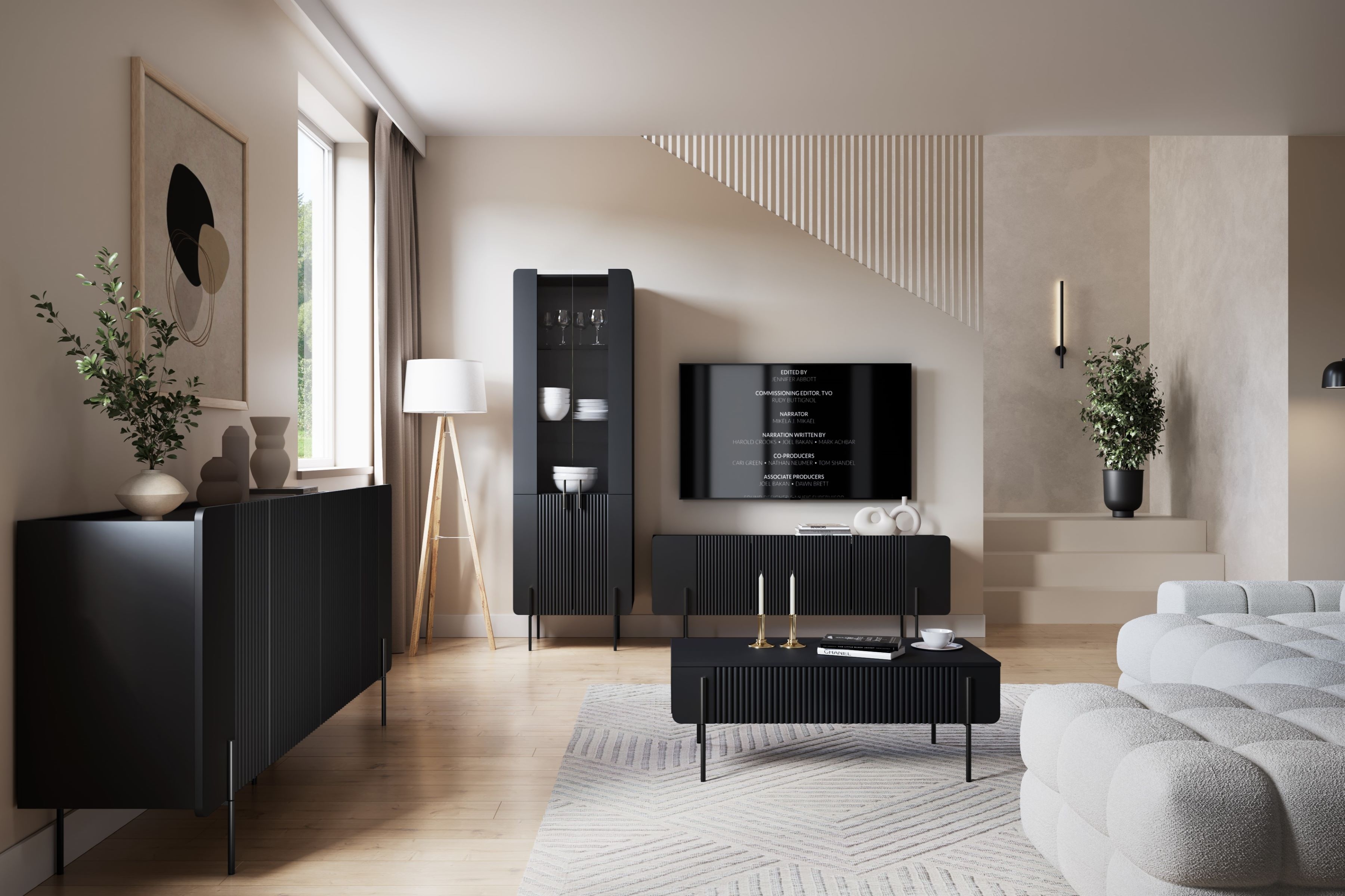 TV stolek Malmi 150 cm - černý mat / černé nožky skříňka RTV Malmi 150 cm - černá mat / černá nozki