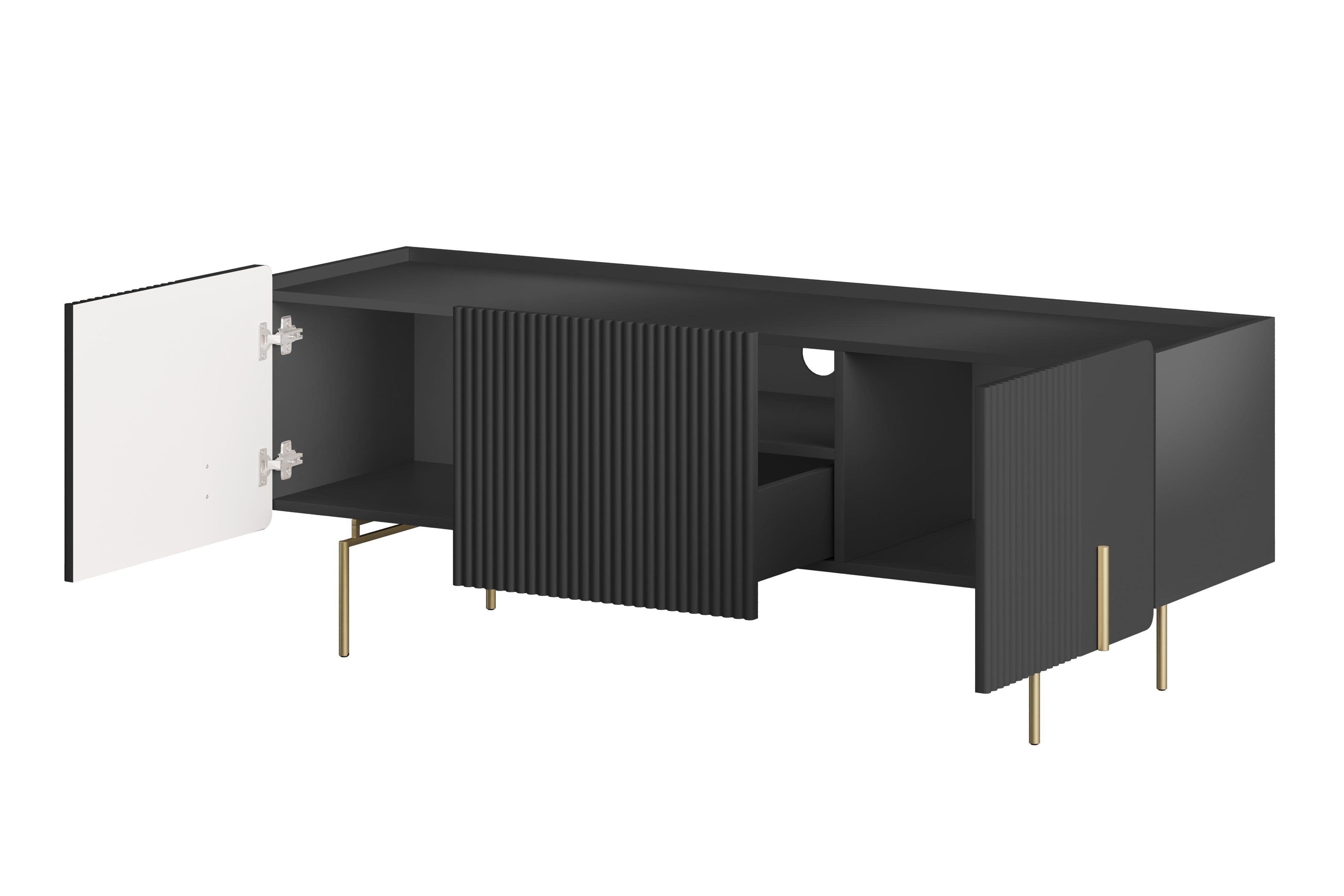 TV stolek Malmi 150 cm - černý mat / zlaté nožky skříňka RTV Malmi 150 cm - černá mat / zlote nozki