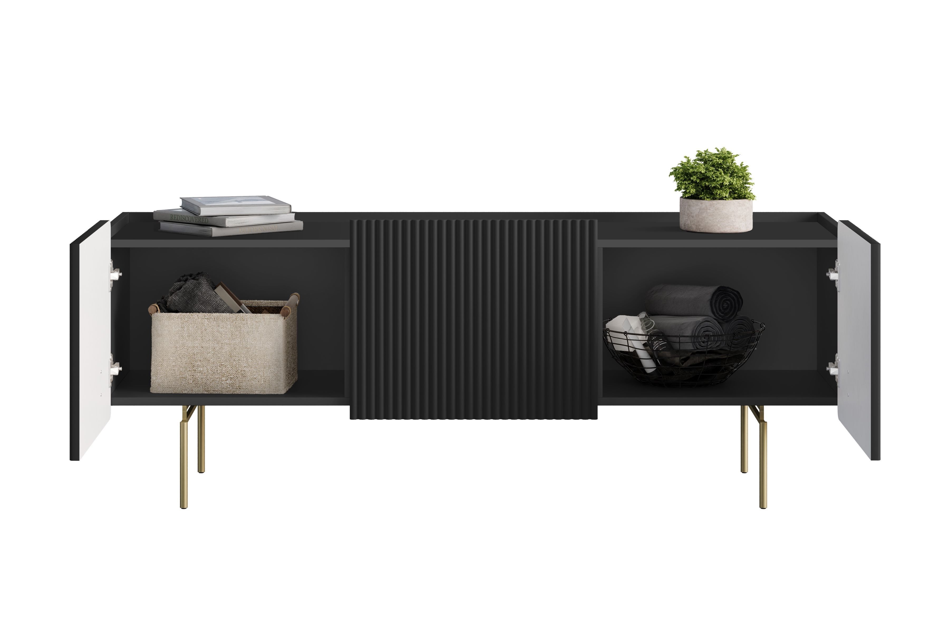 TV stolek Malmi 150 cm - černý mat / zlaté nožky skříňka RTV Malmi 150 cm - černá mat / zlote nozki