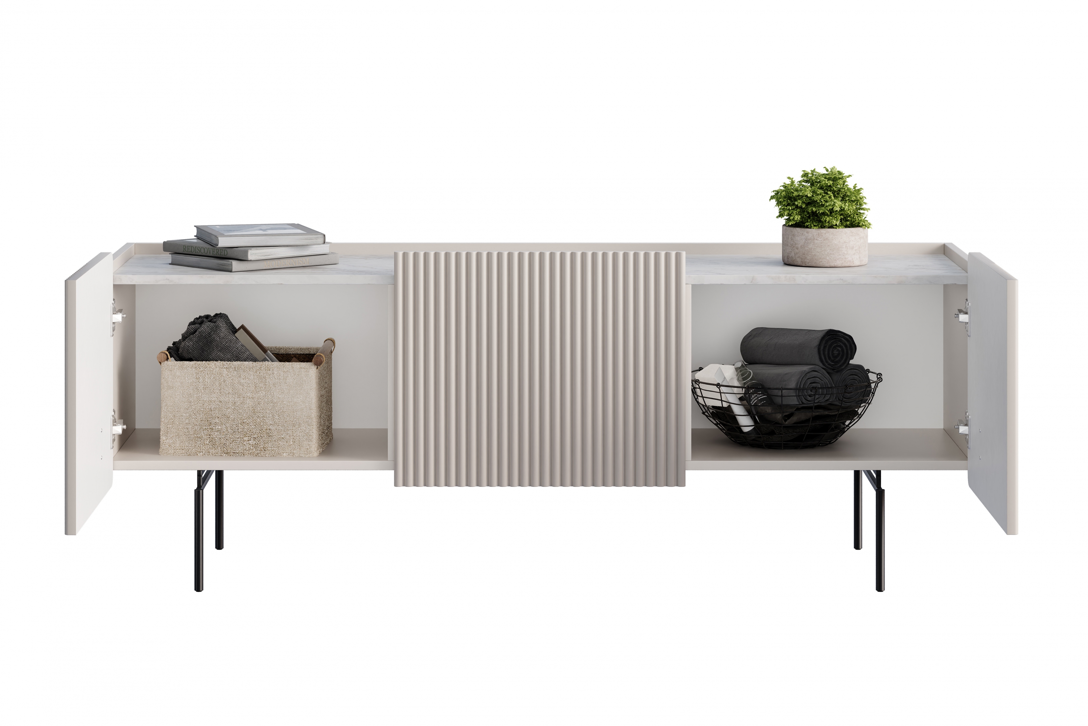 TV stolík Malmi 150 cm - kašmírová / crema bianca / čierna TV skrinka Malmi 150 cm - kašmír / crema bianca / čierny nozki