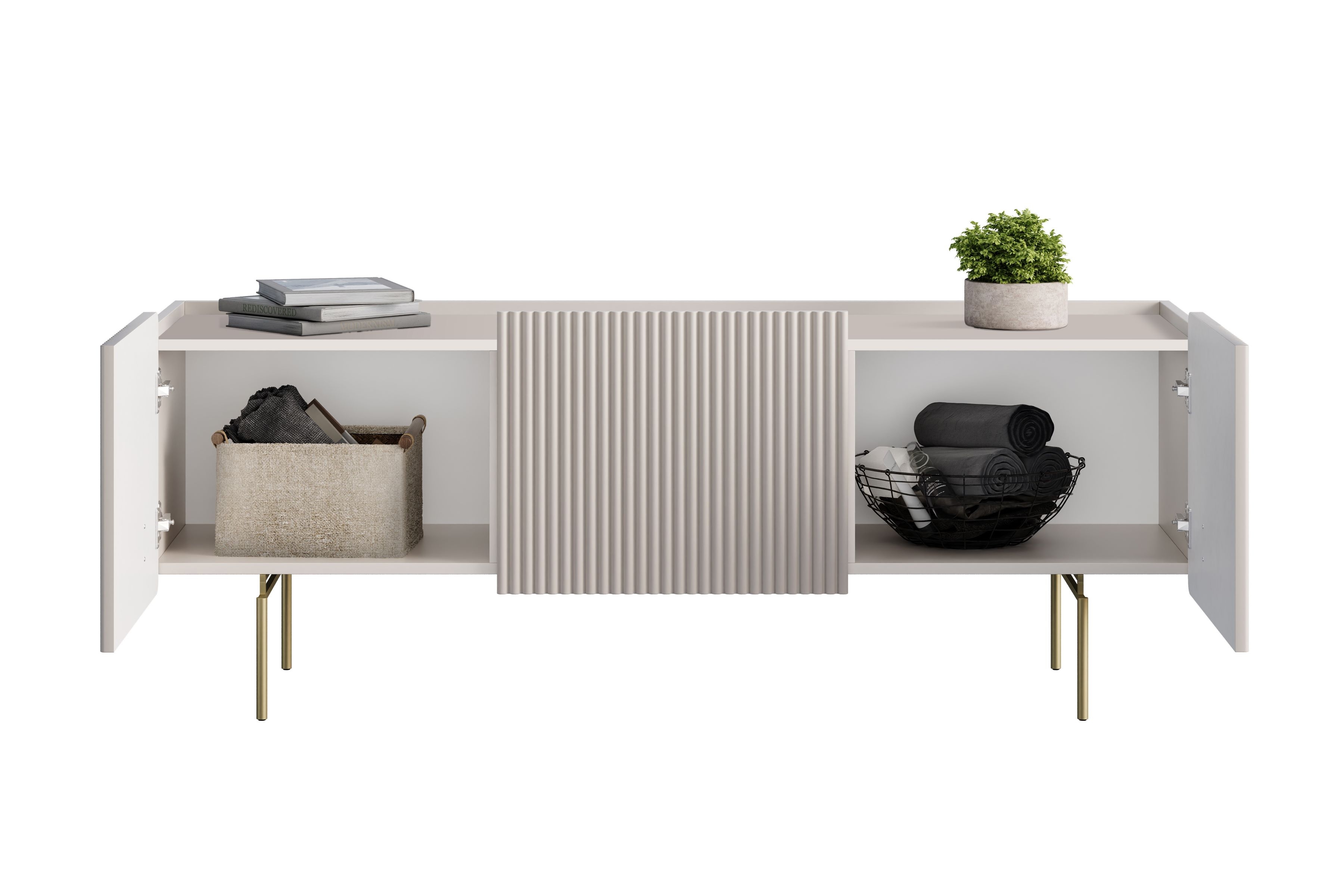 TV stolík Malmi 150 cm - kašmírová / zlatá TV skrinka Malmi 150 cm - kašmír / zlote nozki