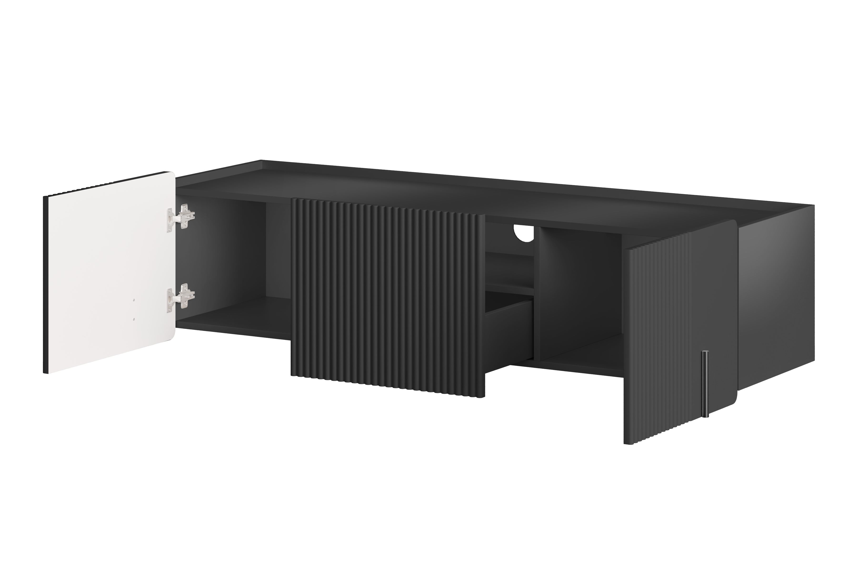 Závěsný TV stolek Malmi 150 cm - černý mat / černá skříňka RTV Malmi 150 cm závěsná - černá mat / černá