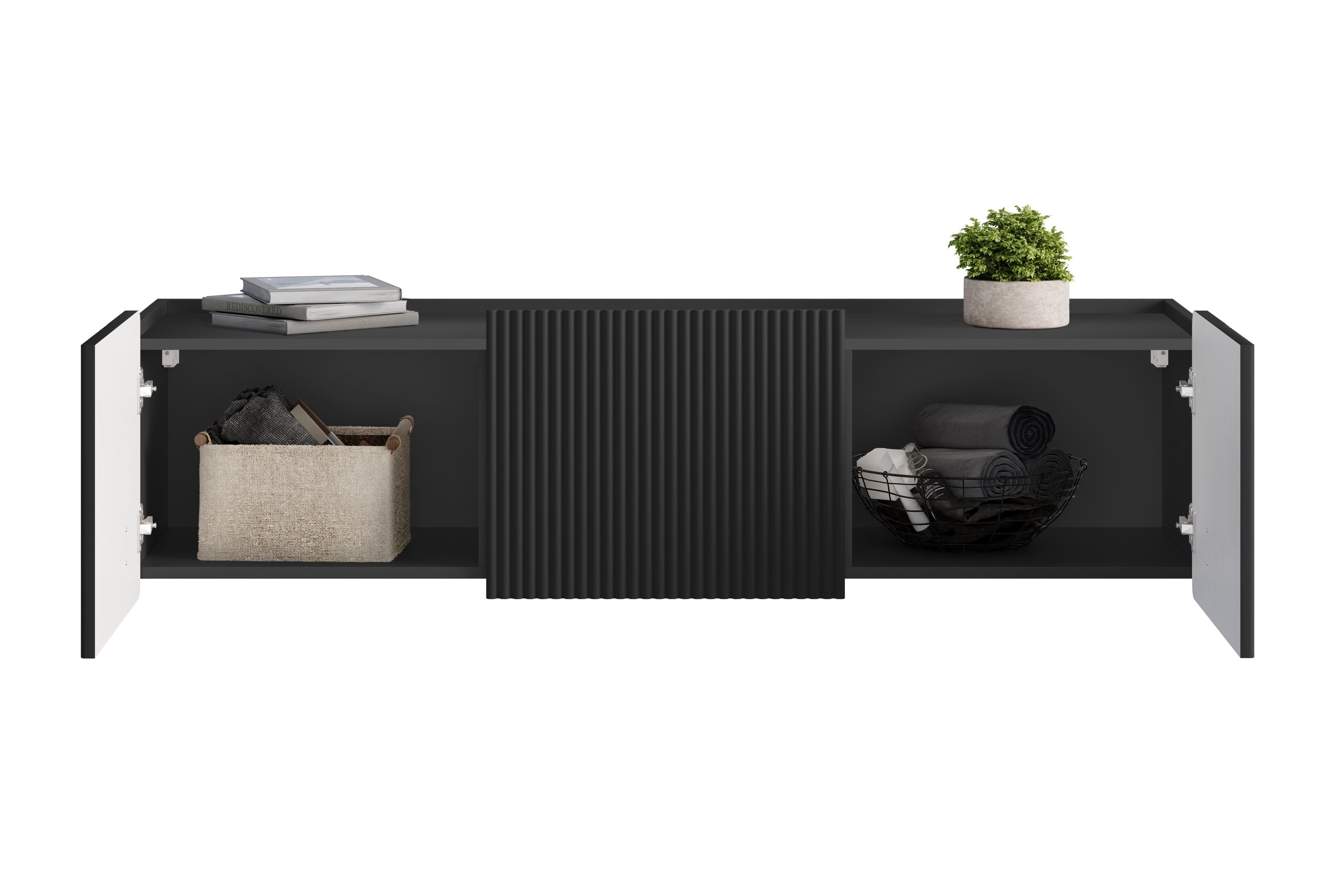 Závěsný TV stolek Malmi 150 cm - černý mat / černá skříňka RTV Malmi 150 cm závěsná - černá mat / černá