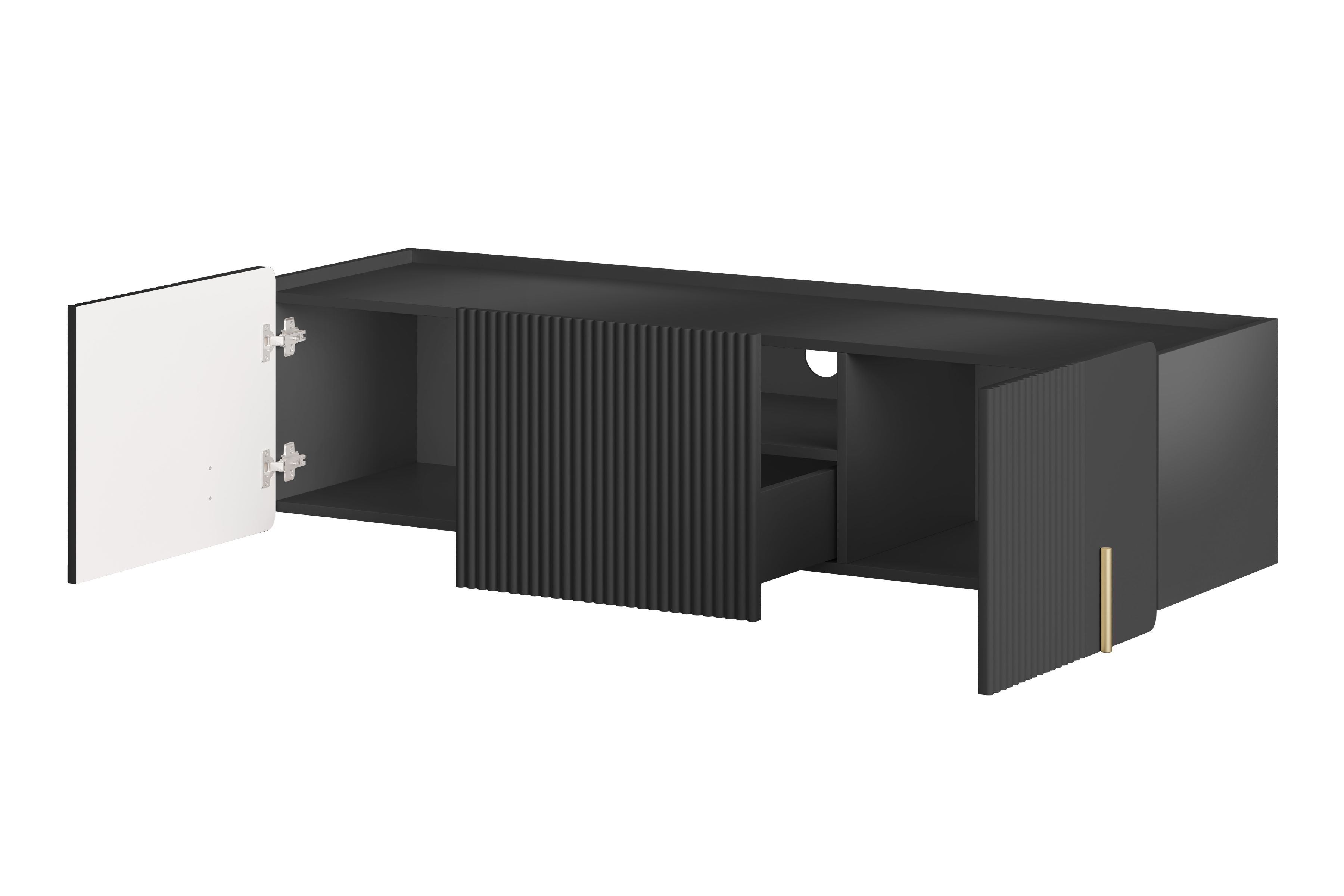 Závěsný TV stolek Malmi 150 cm - černý mat / zlatá skříňka RTV Malmi 150 cm závěsná - černá mat / zlatá