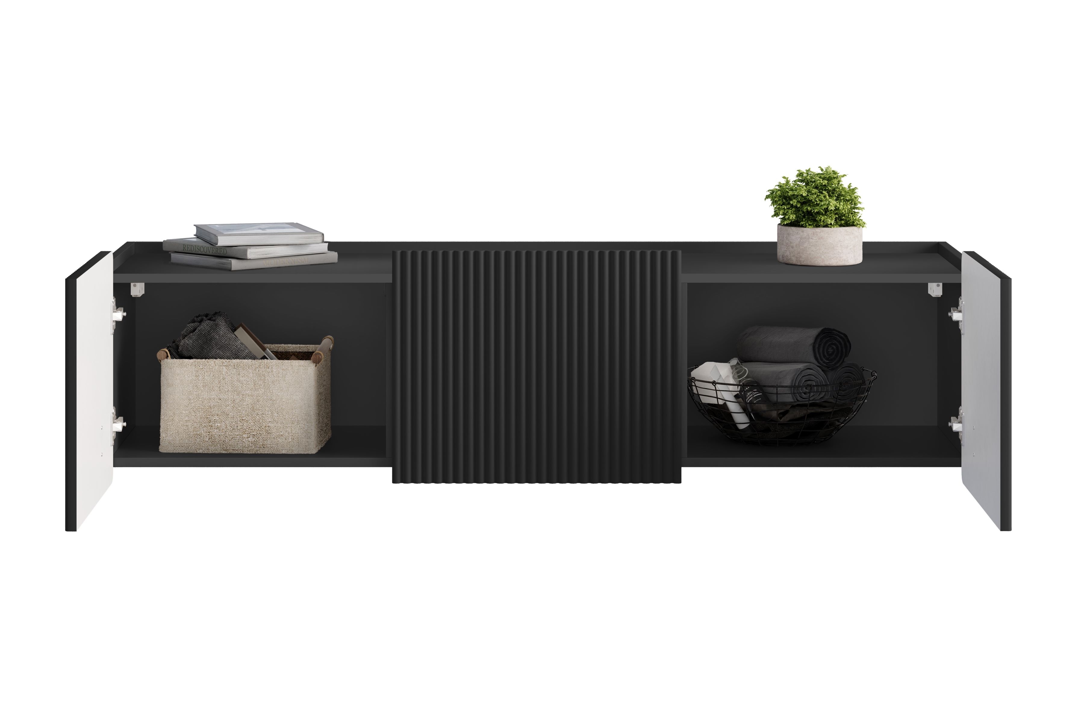 Závěsný TV stolek Malmi 150 cm - černý mat / zlatá skříňka RTV Malmi 150 cm závěsná - černá mat / zlatá