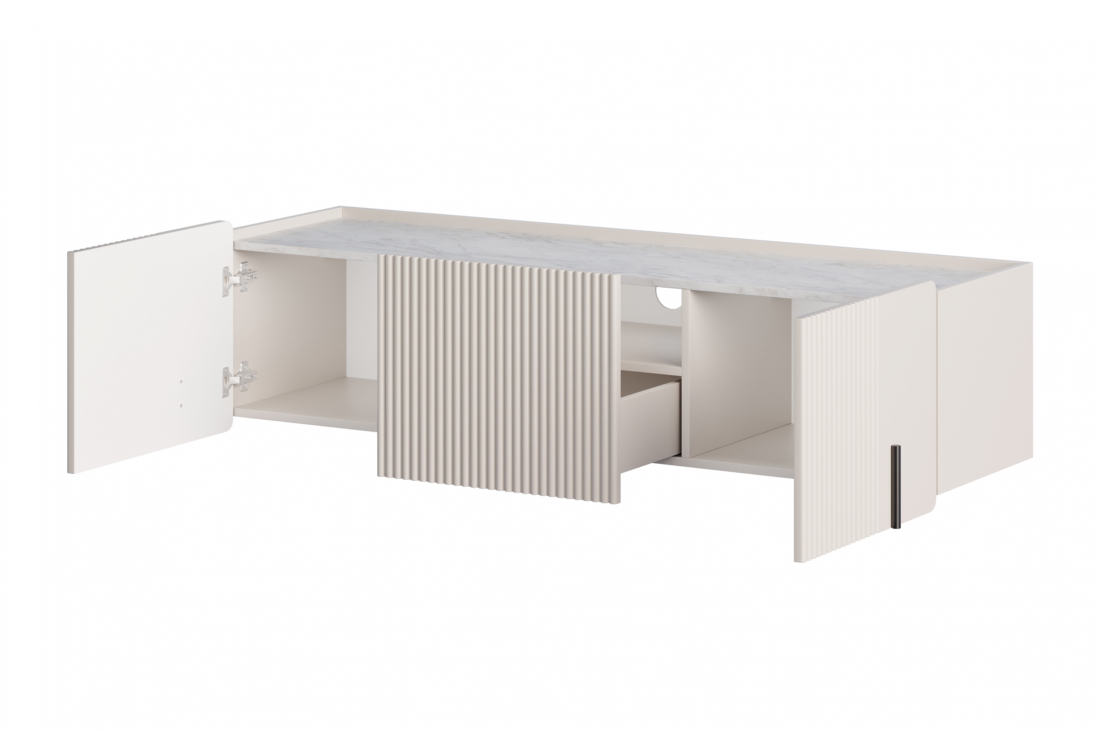 Závesný TV stolík Malmi 150 cm - kašmírová / crema bianca / čierna TV skrinka Malmi 150 cm závesná - kašmír / crema bianca / Čierny