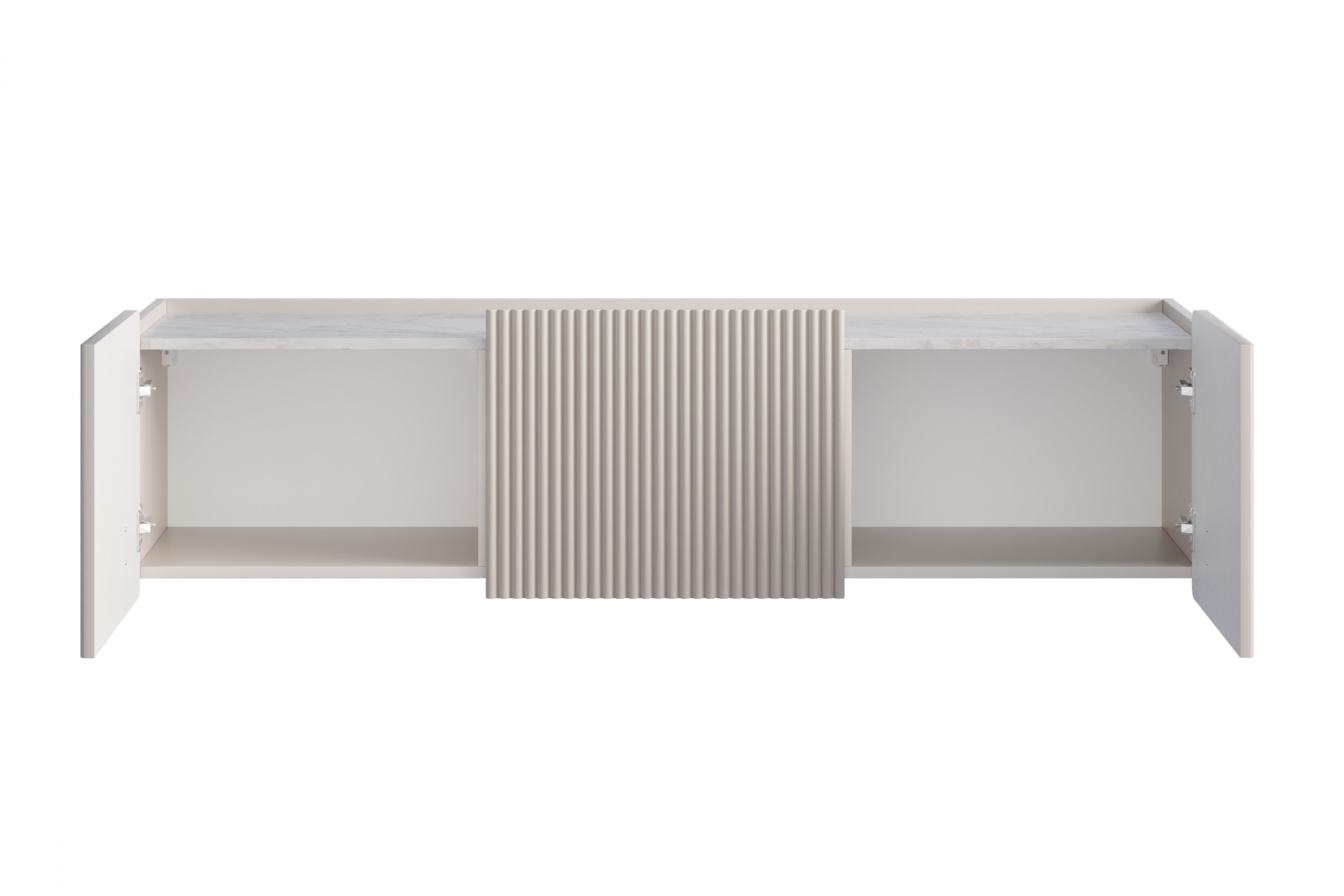 Závesný TV stolík Malmi 150 cm - kašmírová / crema bianca / zlatá TV skrinka Malmi 150 cm závesná - kašmír / crema bianca / zlaté