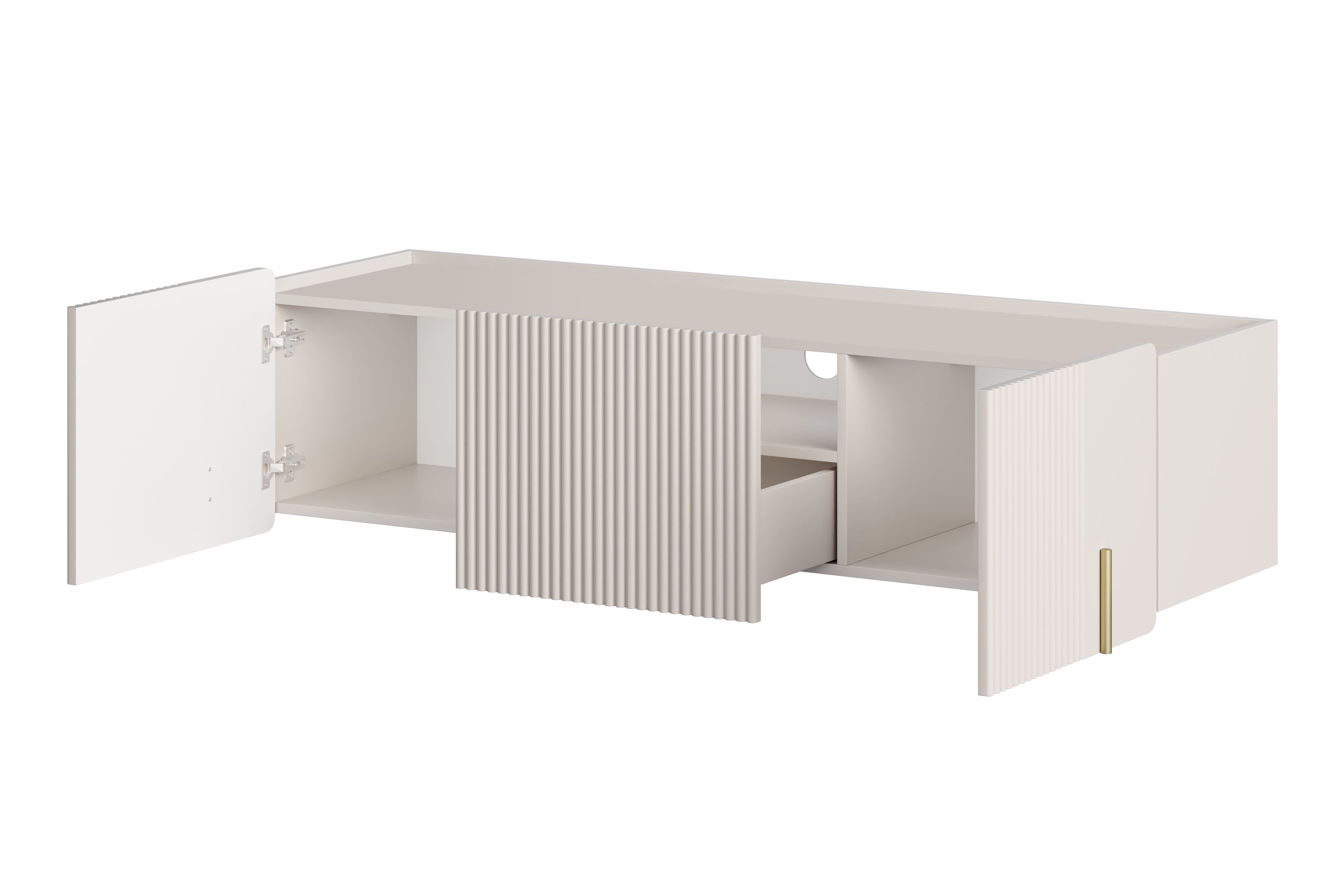 Závěsný TV stolek Malmi 150 cm - kašmírová / zlatá skříňka RTV Malmi 150 cm závěsná - kašmír / zlatá