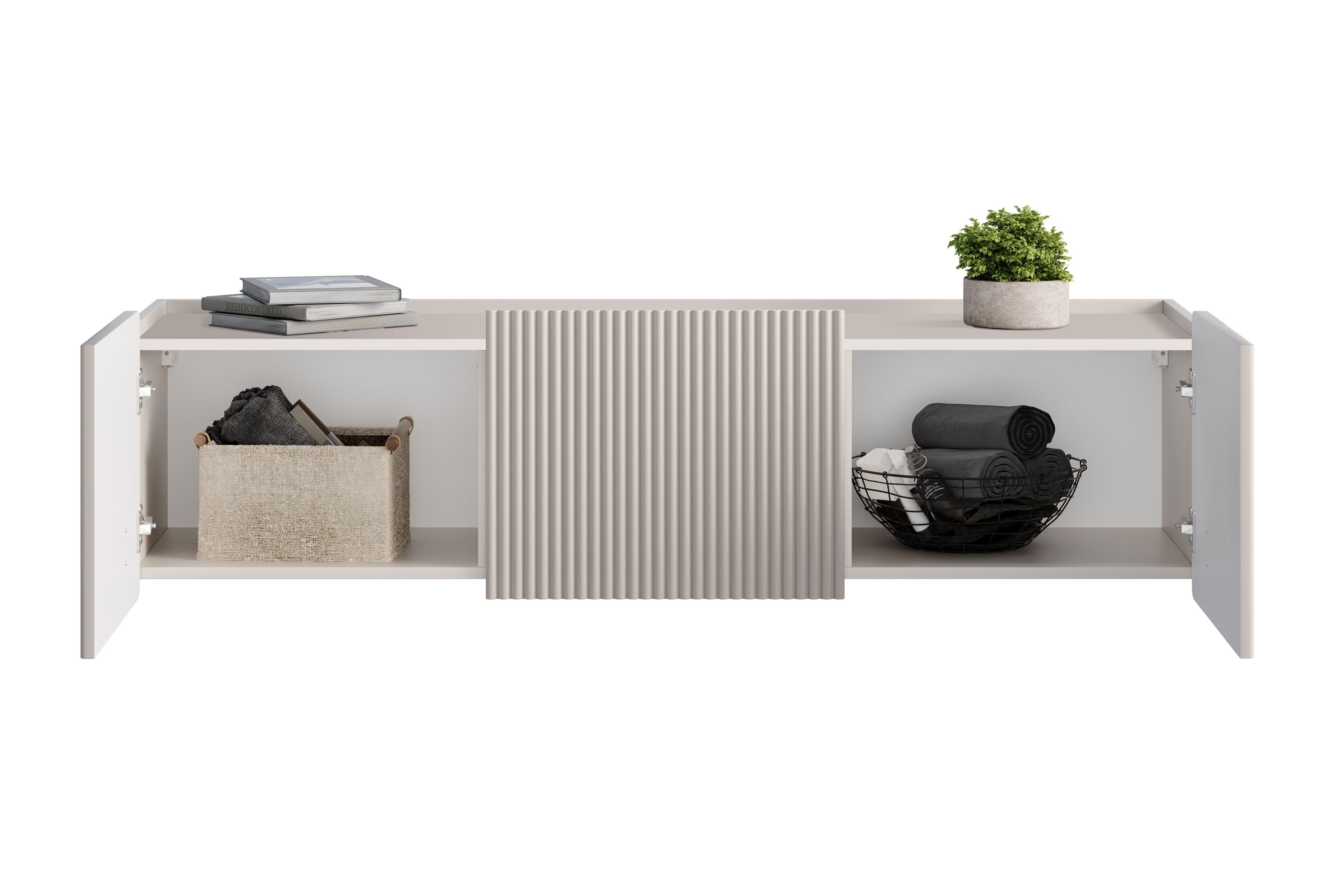 Závěsný TV stolek Malmi 150 cm - kašmírová / zlatá skříňka RTV Malmi 150 cm závěsná - kašmír / zlatá