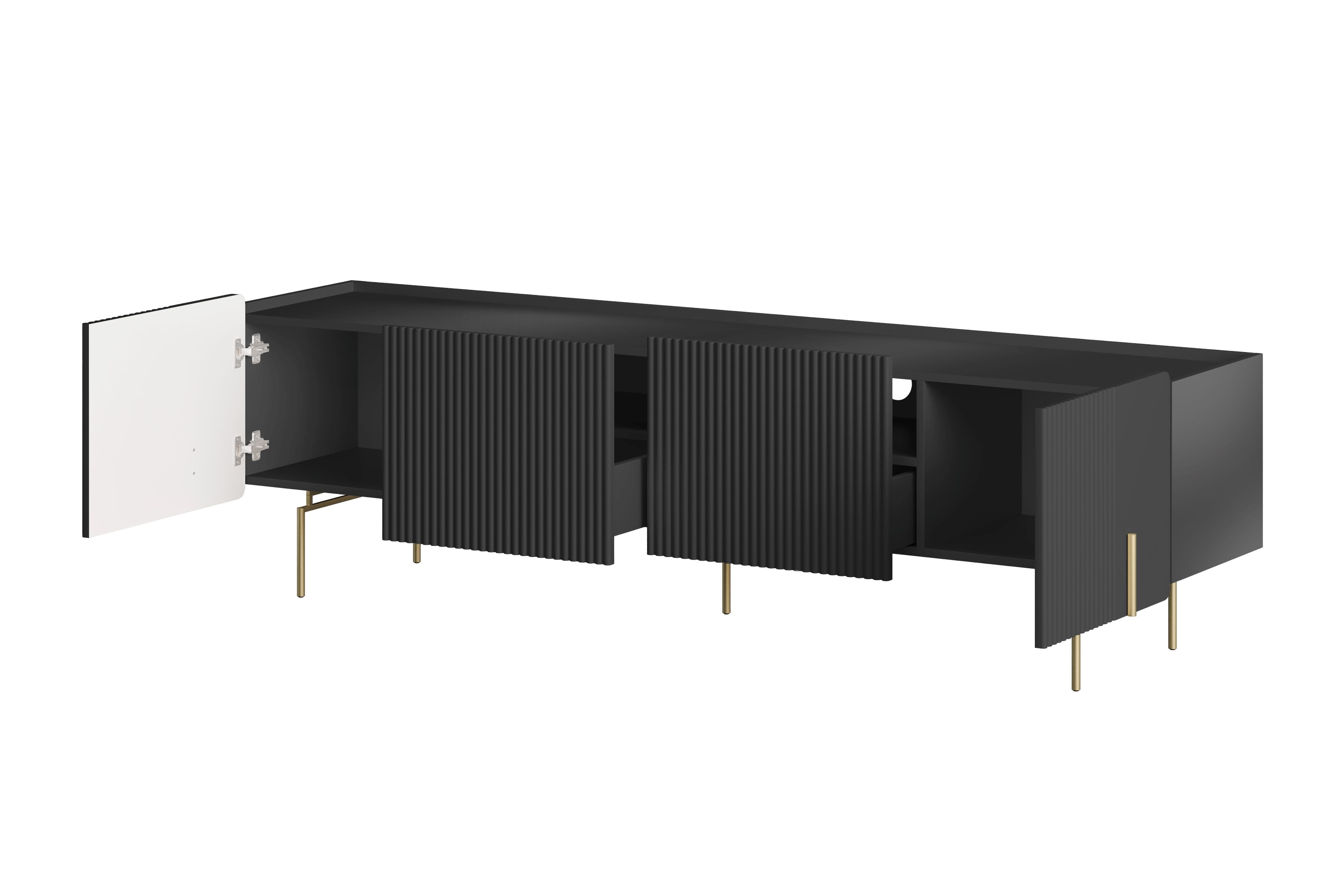 TV stolek Malmi 200 cm - černý mat / zlaté nožky skříňka RTV Malmi 200 cm - černá mat / zlote nozki