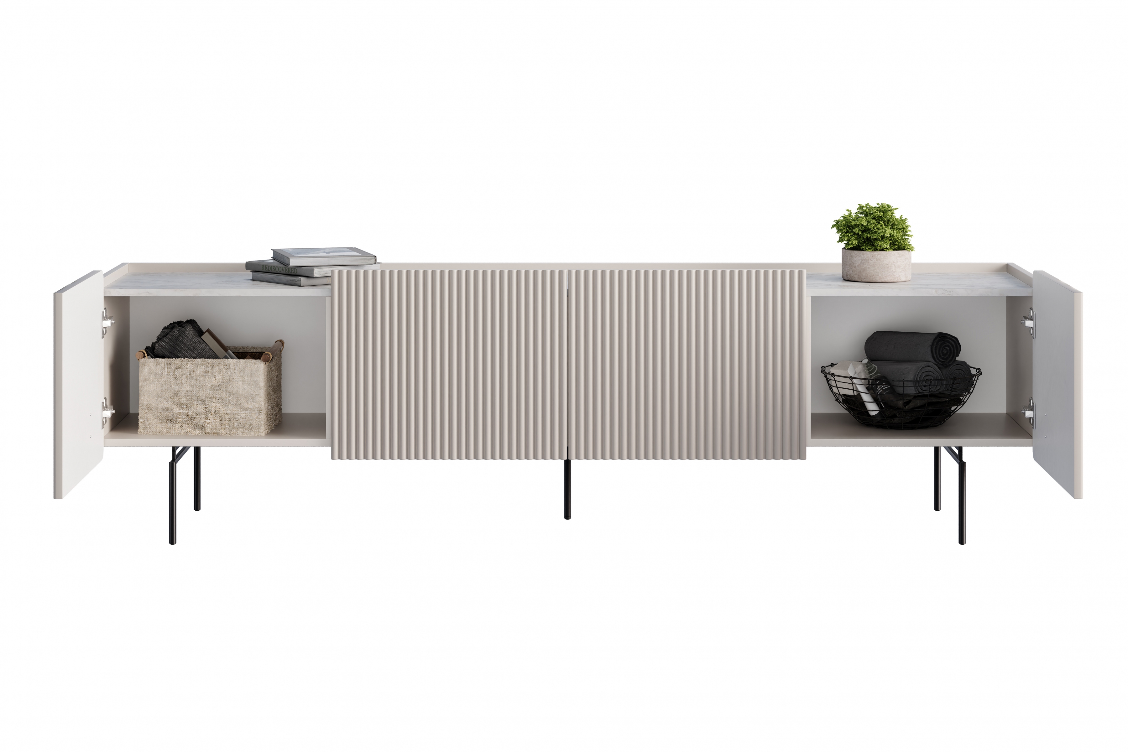 TV stolík Malmi 200 cm - kašmírová / crema bianca / čierna TV skrinka Malmi 200 cm - kašmír / crema bianca / čierny nozki