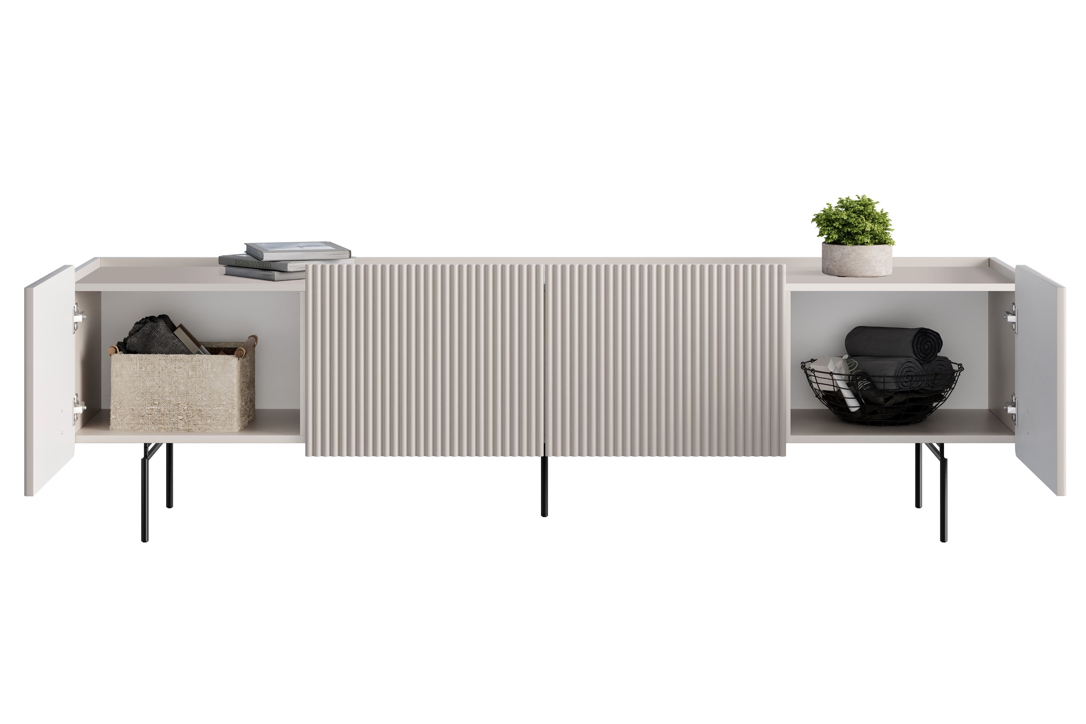 TV stolek Malmi 200 cm - kašmírová / černé nožky skříňka RTV Malmi 200 cm - kašmír / černá nozki