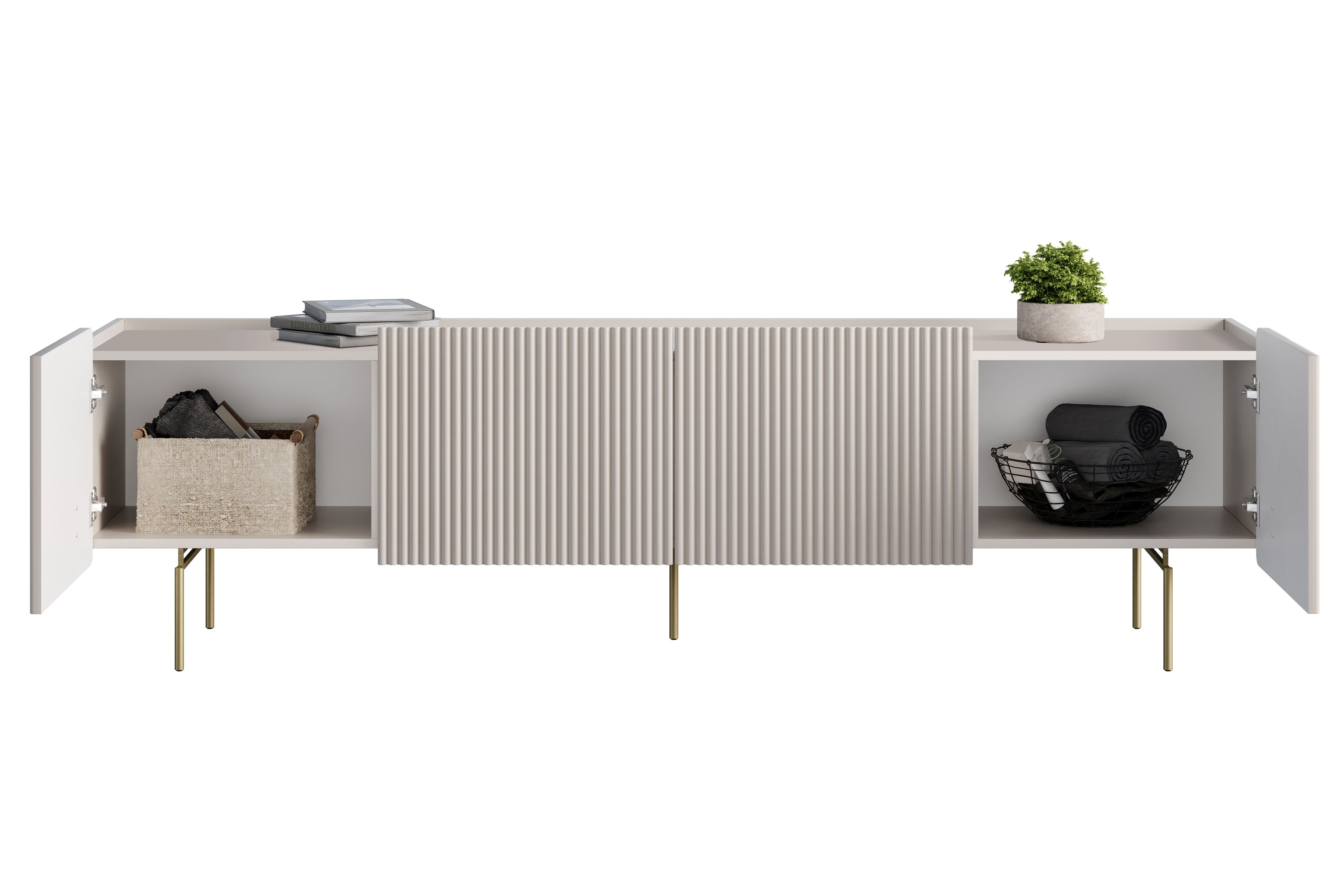 TV stolek Malmi 200 cm - kašmírová / zlaté nožky skříňka RTV Malmi 200 cm - kašmír / zlote nozki