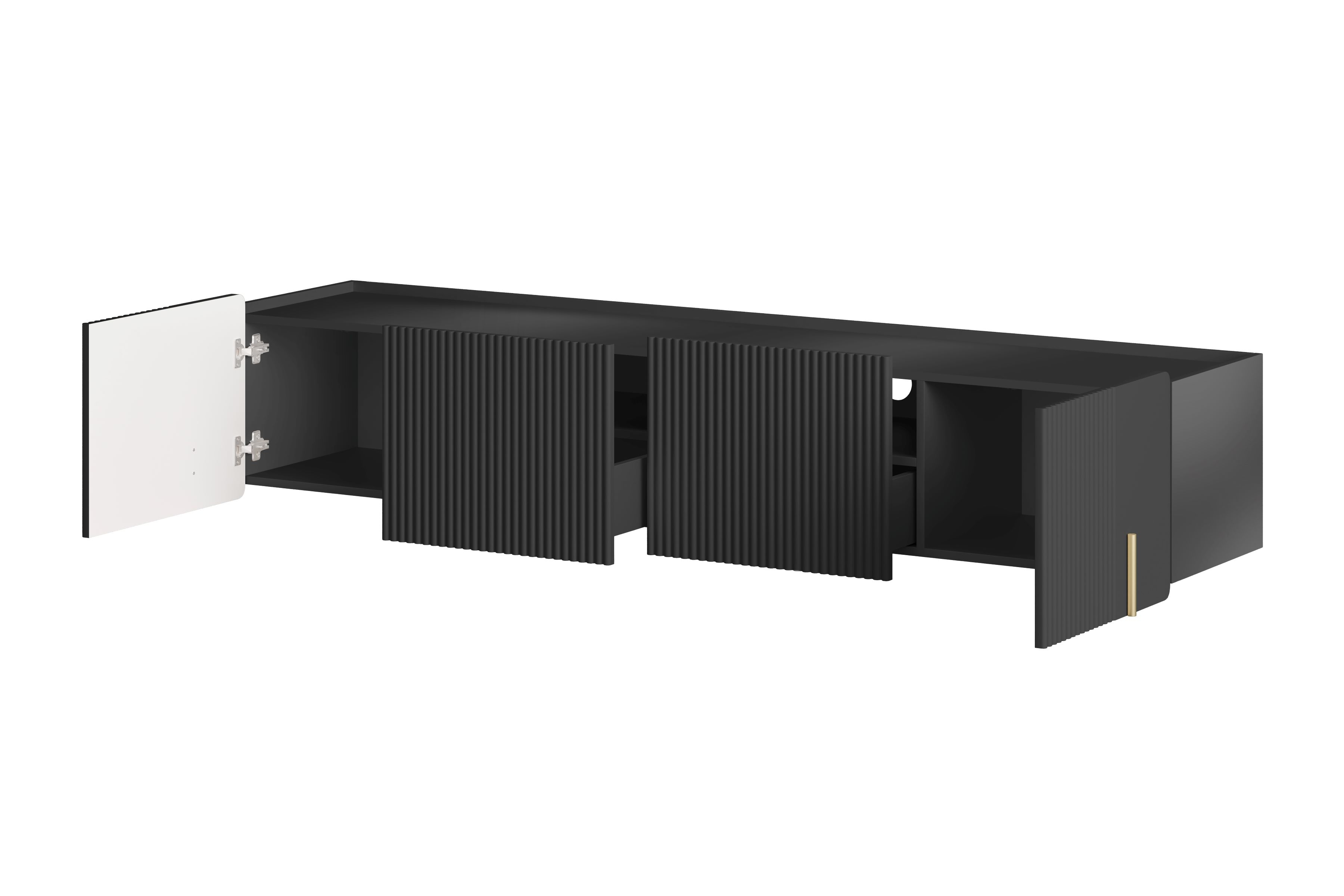 Závěsný TV stolek Malmi 200 cm - černý mat / zlatá skříňka RTV Malmi 200 cm závěsná - černá mat / zlatá