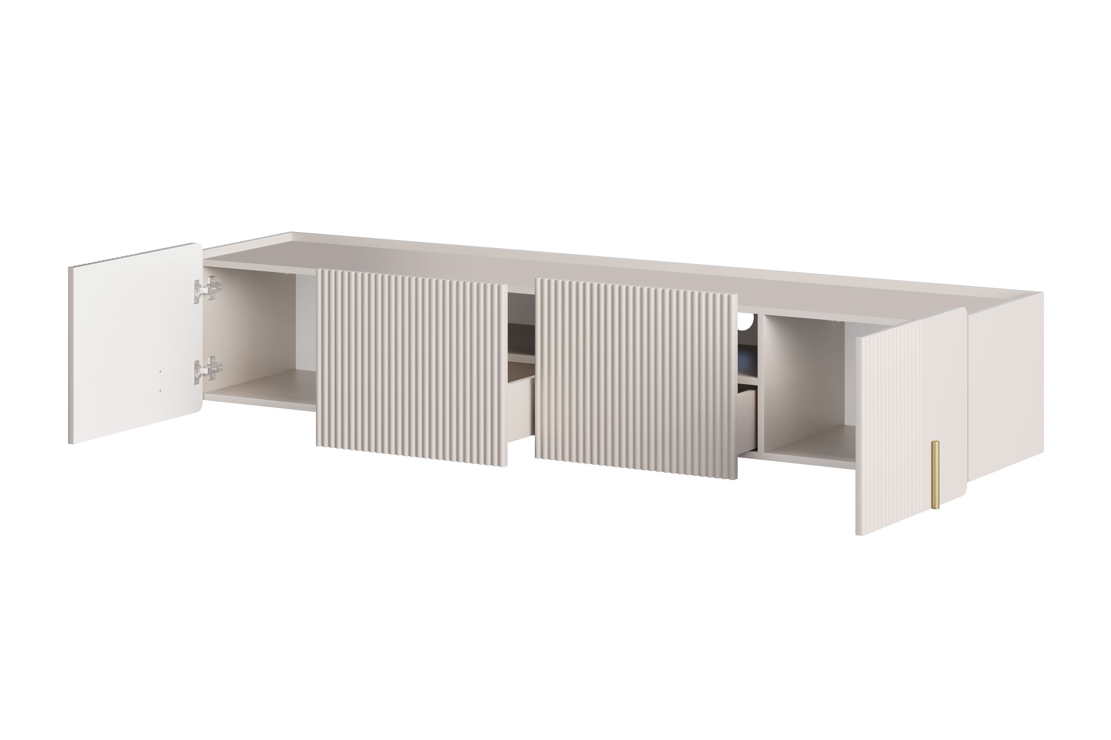 Závěsný TV stolek Malmi 200 cm - kašmírová / zlatá skříňka RTV Malmi 200 cm závěsná - kašmír / zlatá