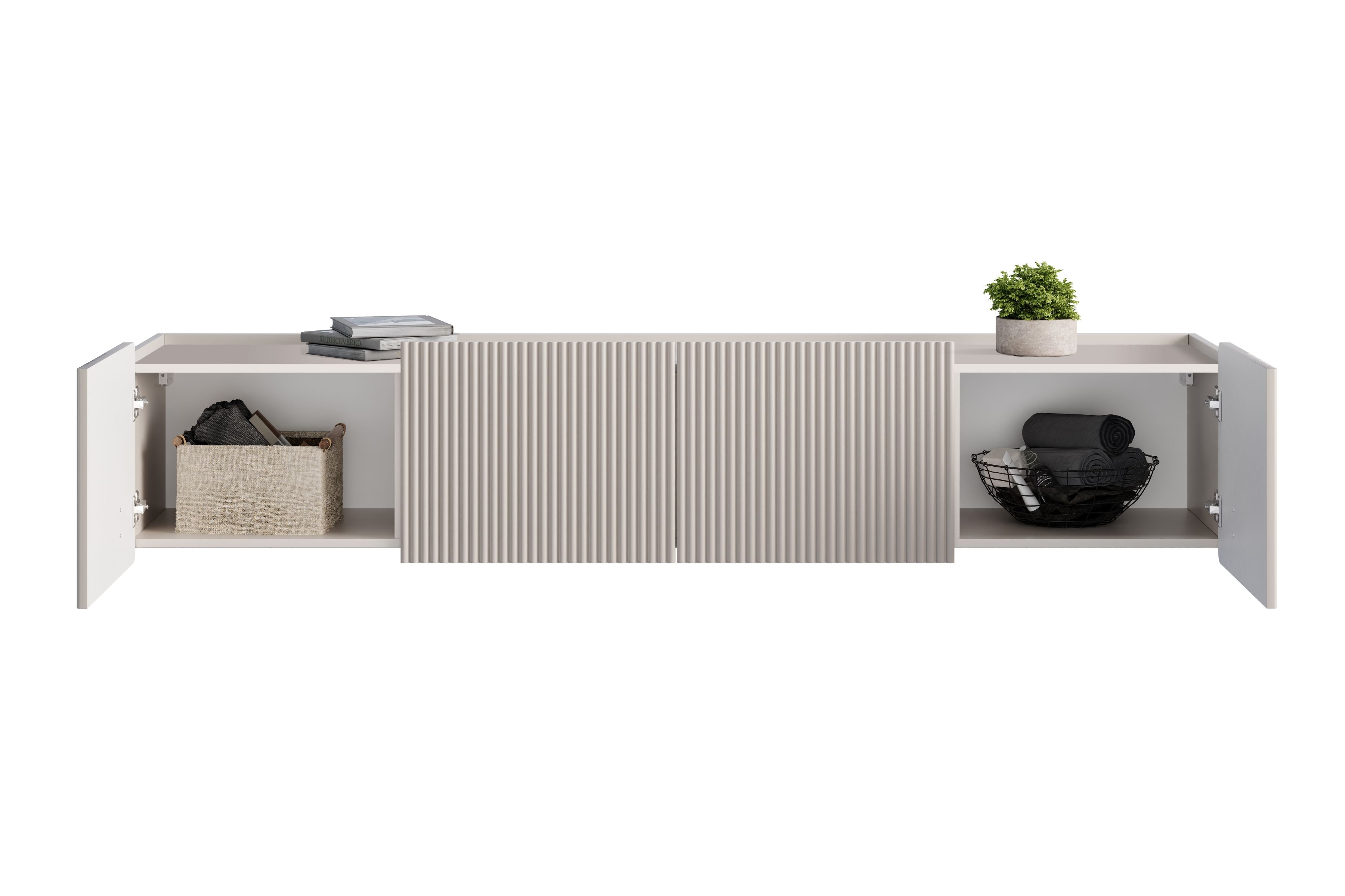 Závěsný TV stolek Malmi 200 cm - kašmírová / zlatá skříňka RTV Malmi 200 cm závěsná - kašmír / zlatá