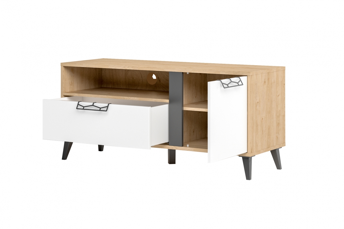 TV stolek Moet 24 120 cm - americký ořech jackson / bílá mat / grafitová mat Skříňka RTV Moet 24 120 cm - Ořech americký jackson/Bílý mat/Grafitový mat