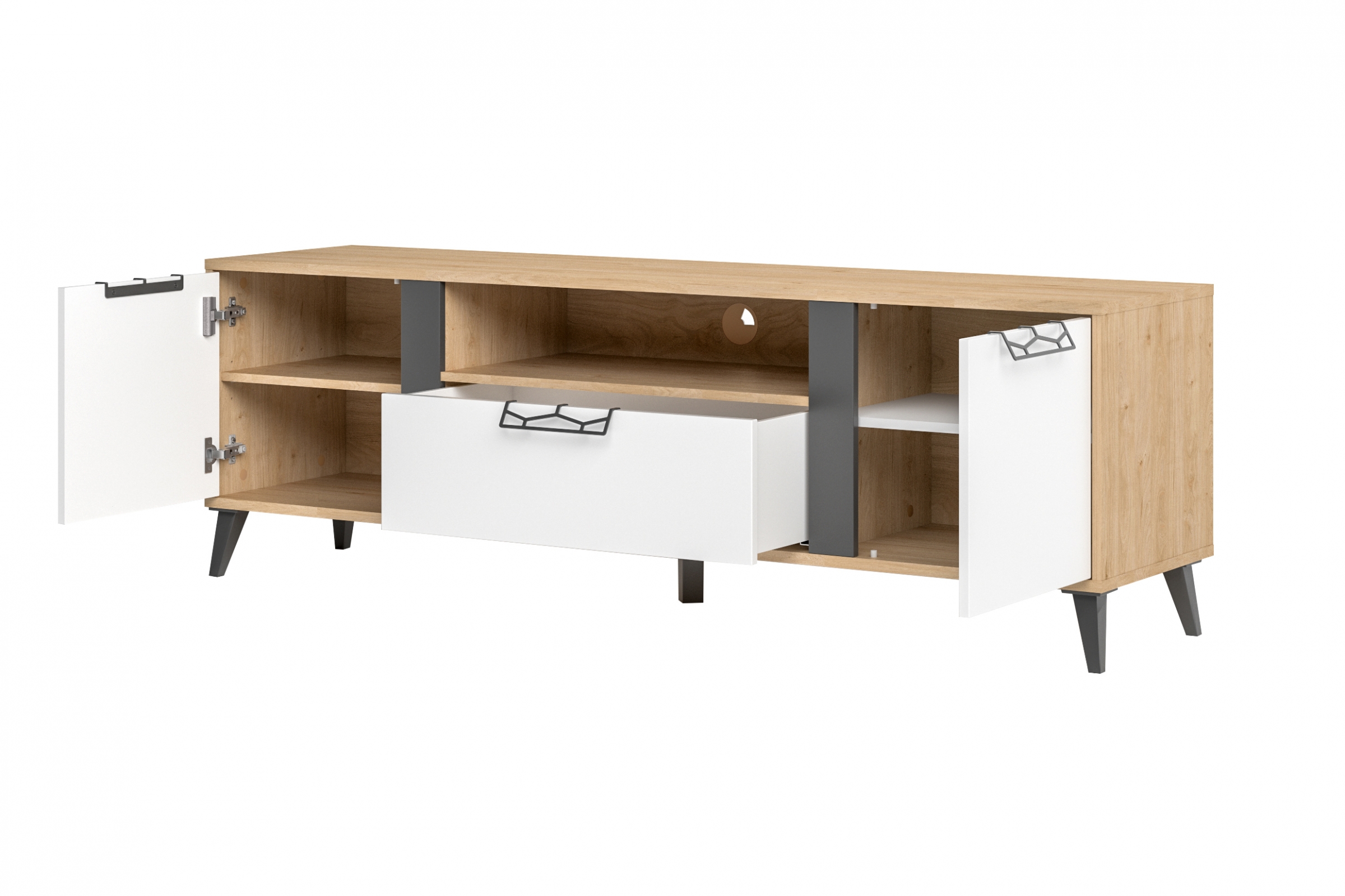 TV stolek Moet 25 170 cm - americký ořech jackson / bílá mat / grafitová mat Skříňka RTV Moet 25 170 cm - Ořech americký jackson/Bílý mat/Grafitový mat