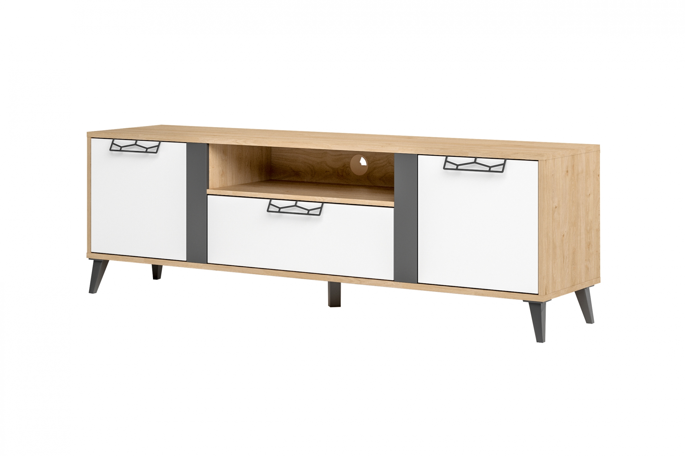 TV stolek Moet 25 170 cm - americký ořech jackson / bílá mat / grafitová mat Skříňka RTV Moet 25 170 cm - Ořech americký jackson/Bílý mat/Grafitový mat