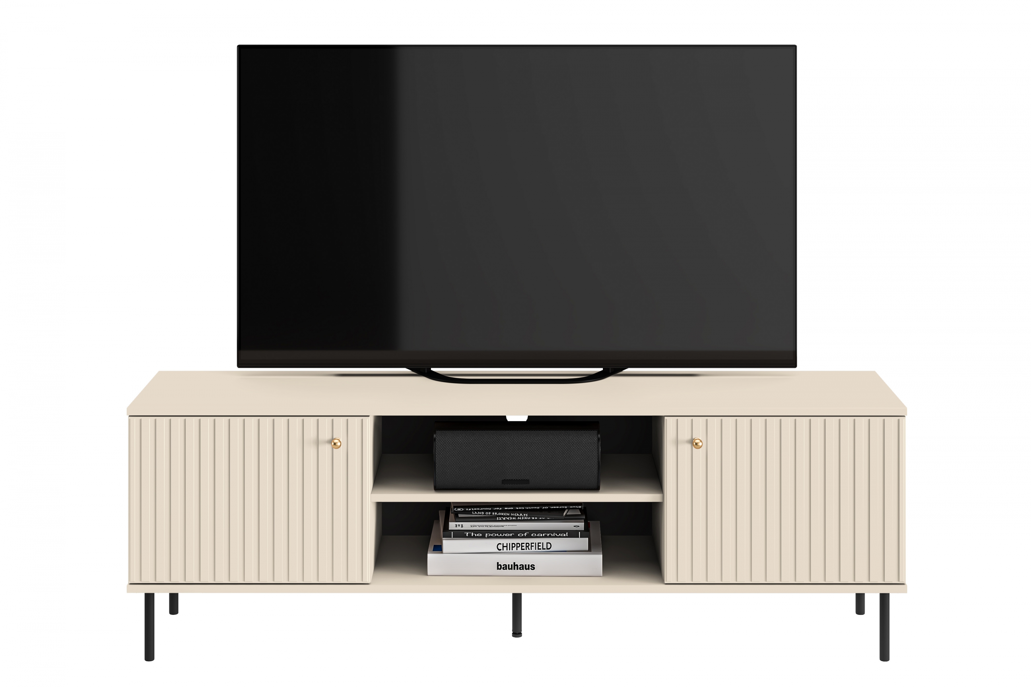 TV stolek Jamuzi 160 cm - kašmírová / černé nožky Skříňka RTV na kovových nohách Jamuzi 06 - 160 cm - kašmír / černá nozki