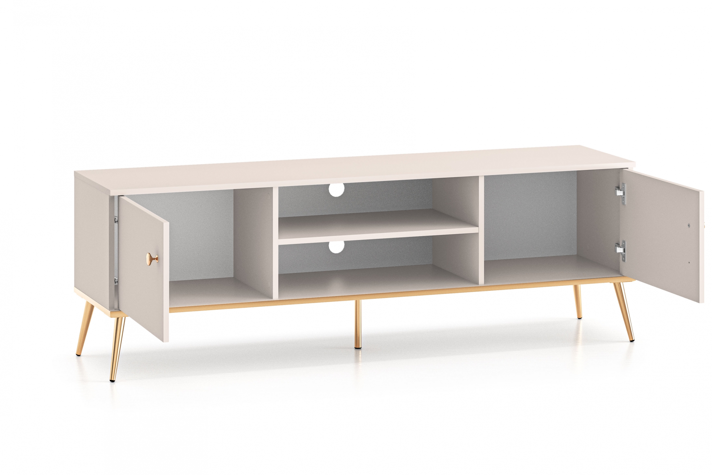 TV stolek Narelli 160 cm - kašmírový / zlaté nožky Skříňka RTV na kovových nohách Narelli 05 - 160 cm - kašmír / zlaté Nohy