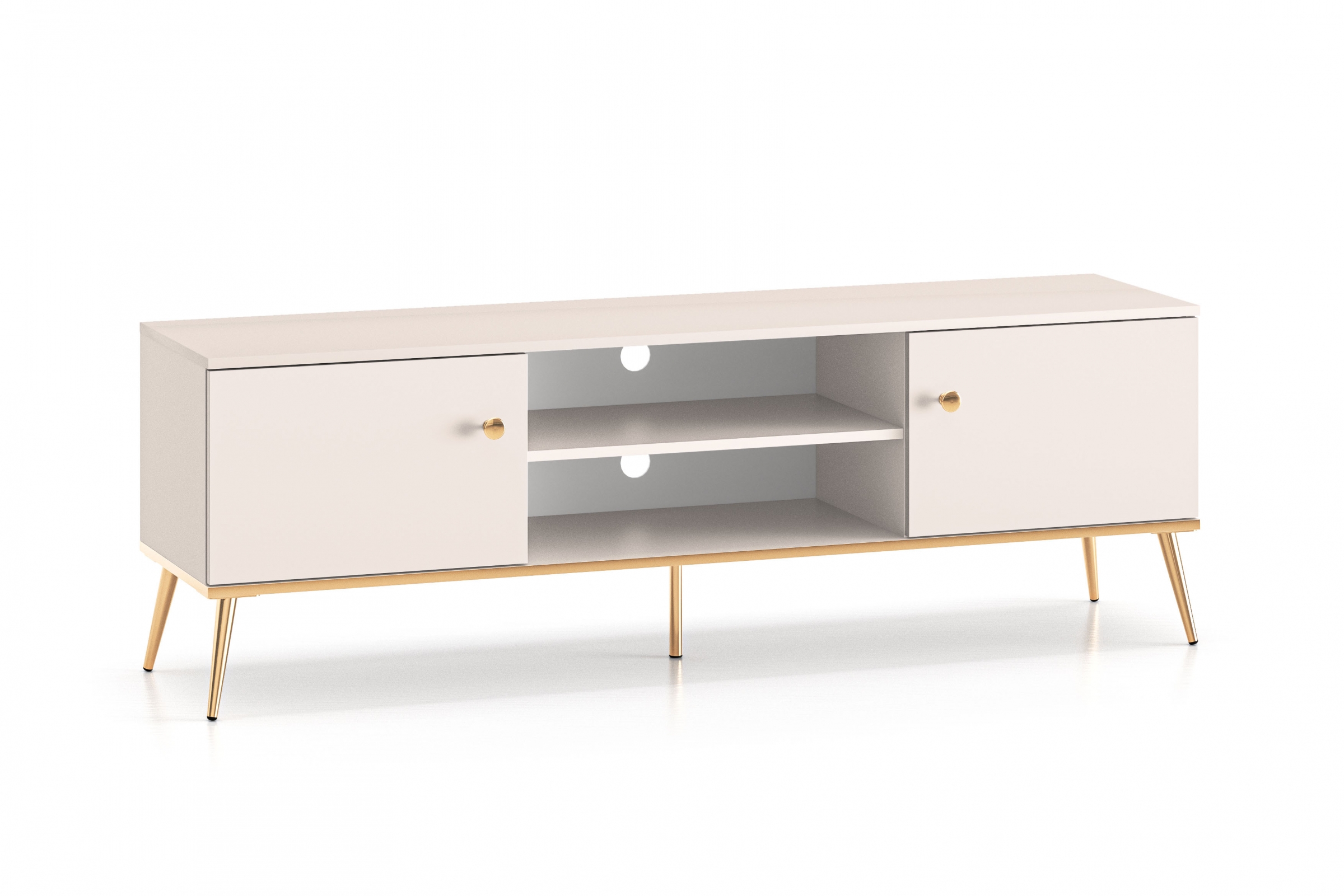 TV stolek Narelli 160 cm - kašmírový / zlaté nožky Skříňka RTV na kovových nohách Narelli 05 - 160 cm - kašmír / zlaté Nohy