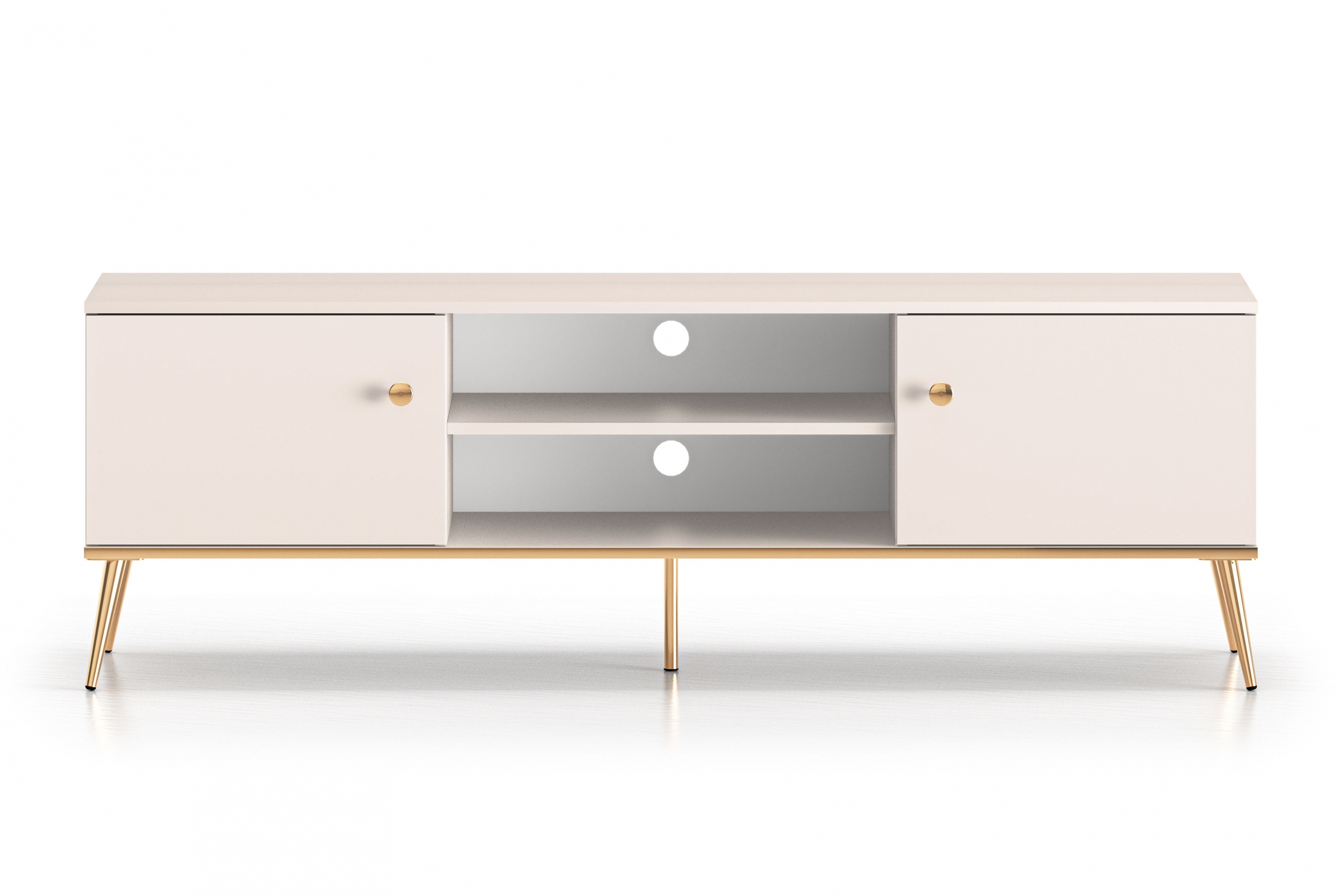 TV stolek Narelli 160 cm - kašmírový / zlaté nožky Skříňka RTV na kovových nohách Narelli 05 - 160 cm - kašmír / zlaté Nohy