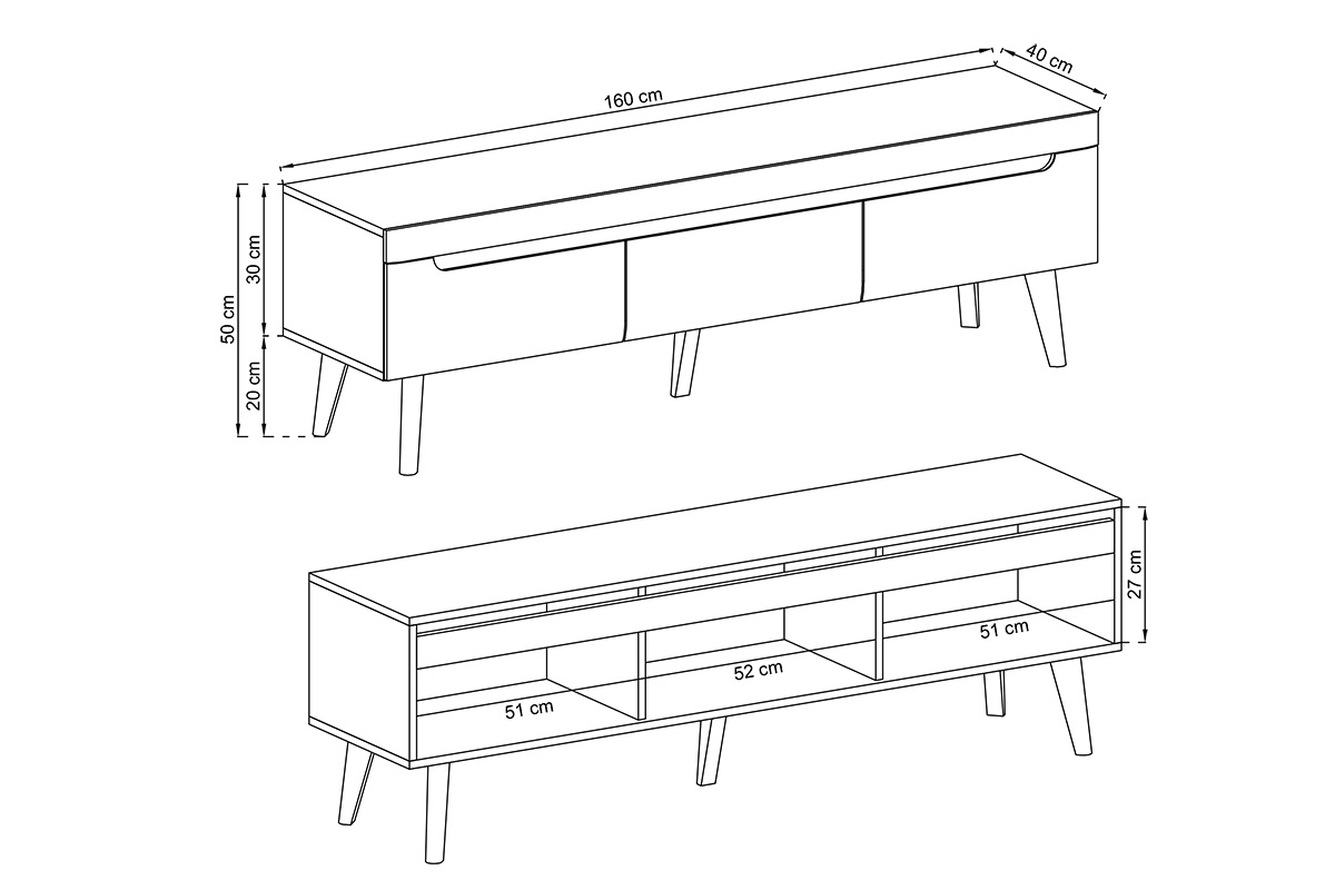 Komoda TV s tromi zásuvkami Dorin 160 - Dub artisan TV skrinka s troma zásuvkami Dorin 160 - dub artisan - rozmery