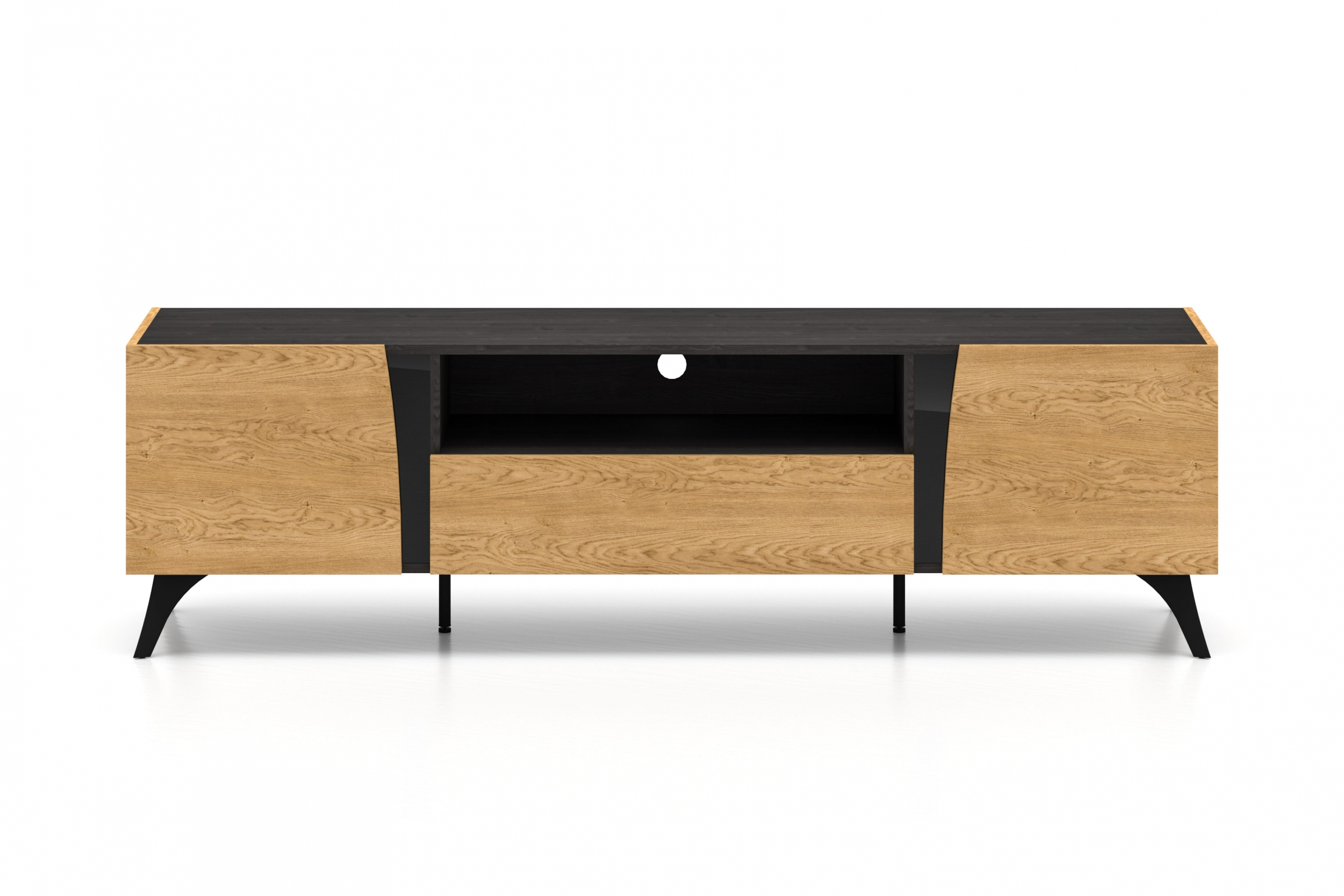 TV stolek Natina 06 se zásuvkou 180 cm - dub baltic dune / černý jasan portland skříňka RTV Natina 06 z szuflada - 180 cm - dub baltic dune / jasan portland černá