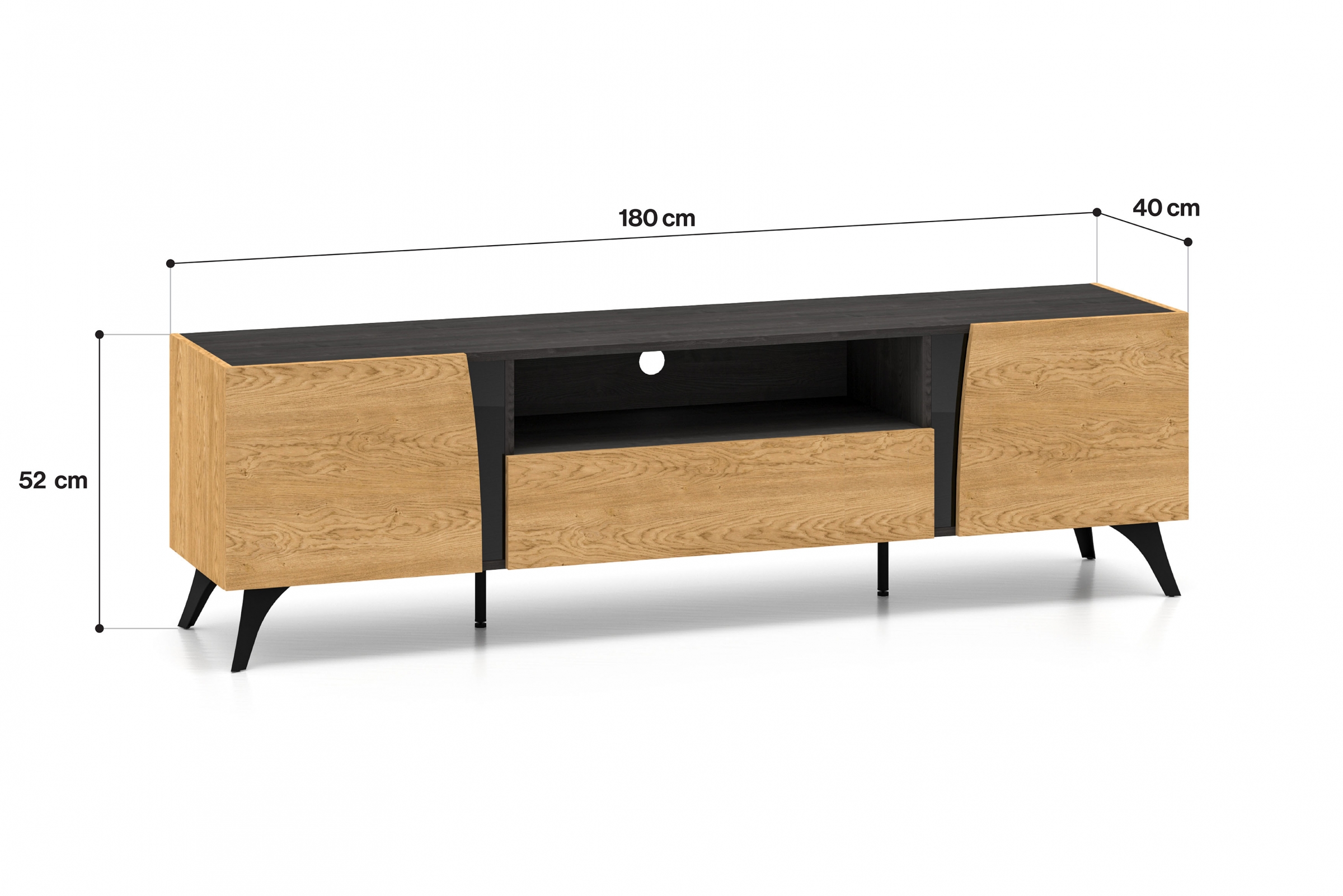 TV stolek Natina 06 se zásuvkou 180 cm - dub baltic dune / černý jasan portland skříňka RTV Natina 06 z szuflada - 180 cm - dub baltic dune / jasan portland černá