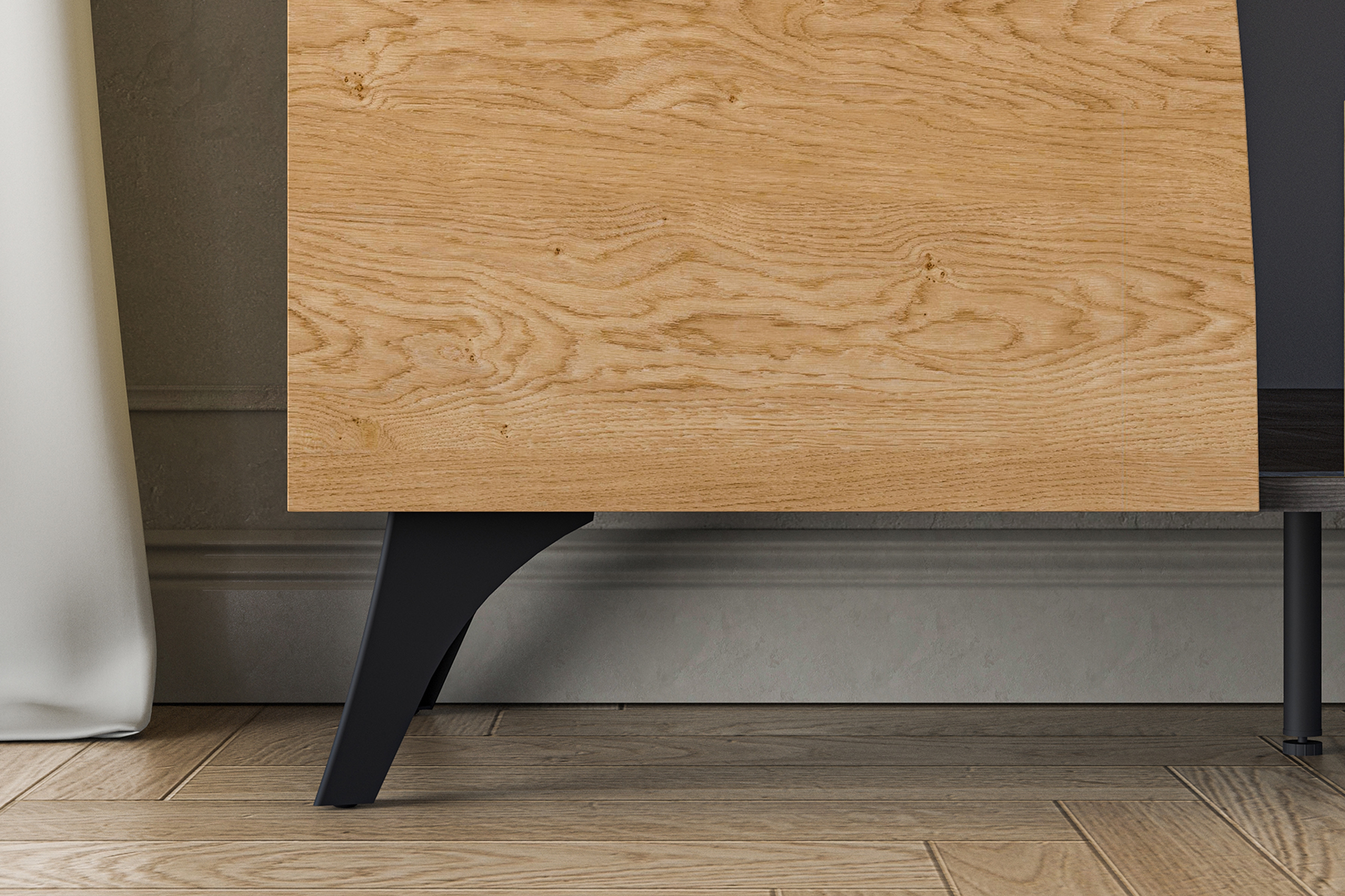 TV stolek Natina 06 se zásuvkou 180 cm - dub baltic dune / černý jasan portland skříňka RTV Natina 06 z szuflada - 180 cm - dub baltic dune / jasan portland černá