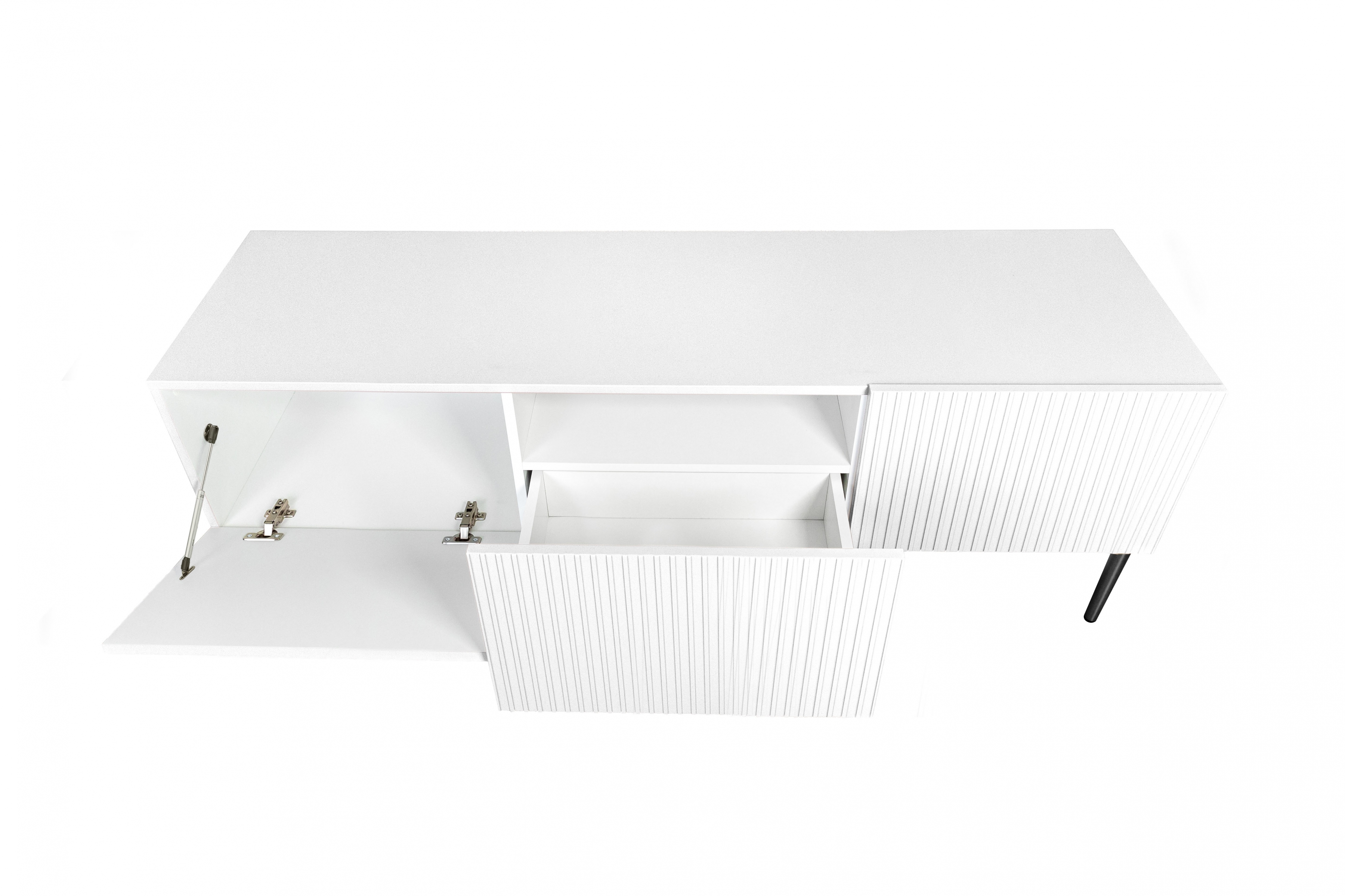 TV stolek Nicole 150 cm - bílý mat / černé nožky skříňka RTV Nicole 150 cm na kovových nohách z szuflada - bílý mat / černá nozki