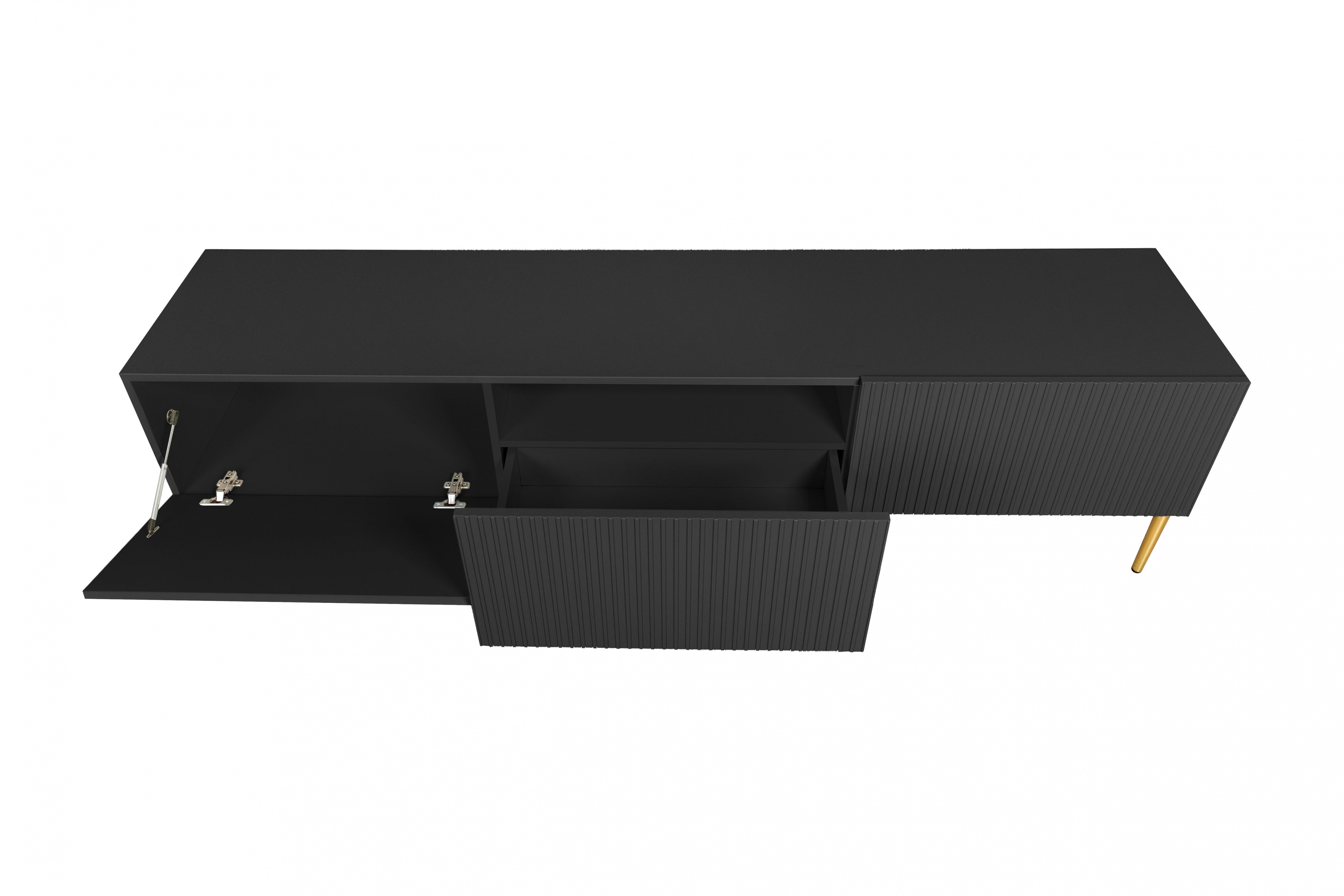TV stolek Nicole 150 cm - černý mat / zlaté nožky skříňka RTV Nicole 150 cm na kovových nohách z szuflada - černá mat / zlote nozki