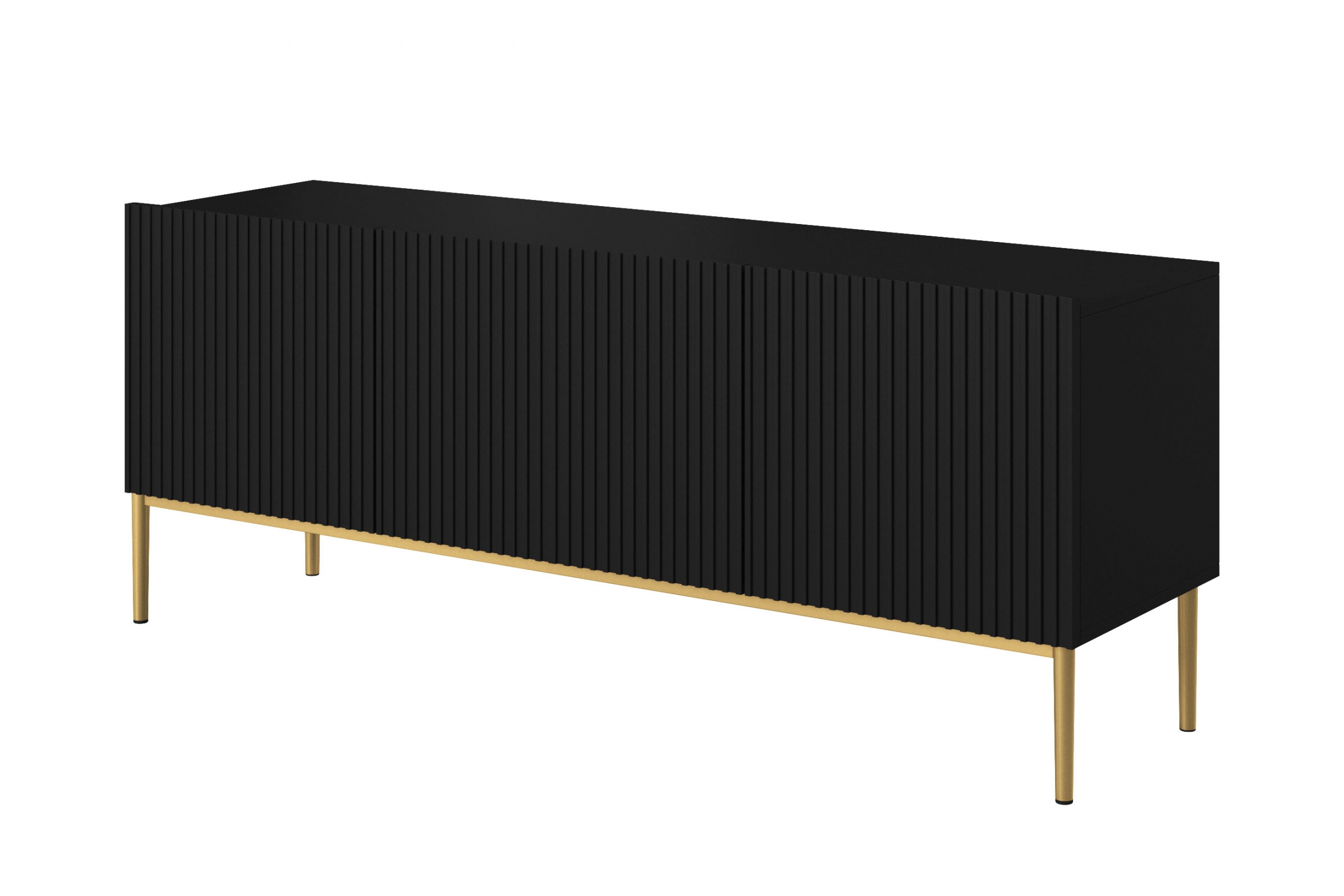 TV stolek Nicole 150 cm - černý mat / zlaté nožky skříňka RTV Nicole 150 cm na kovových nohách z szuflada - černá mat / zlote nozki