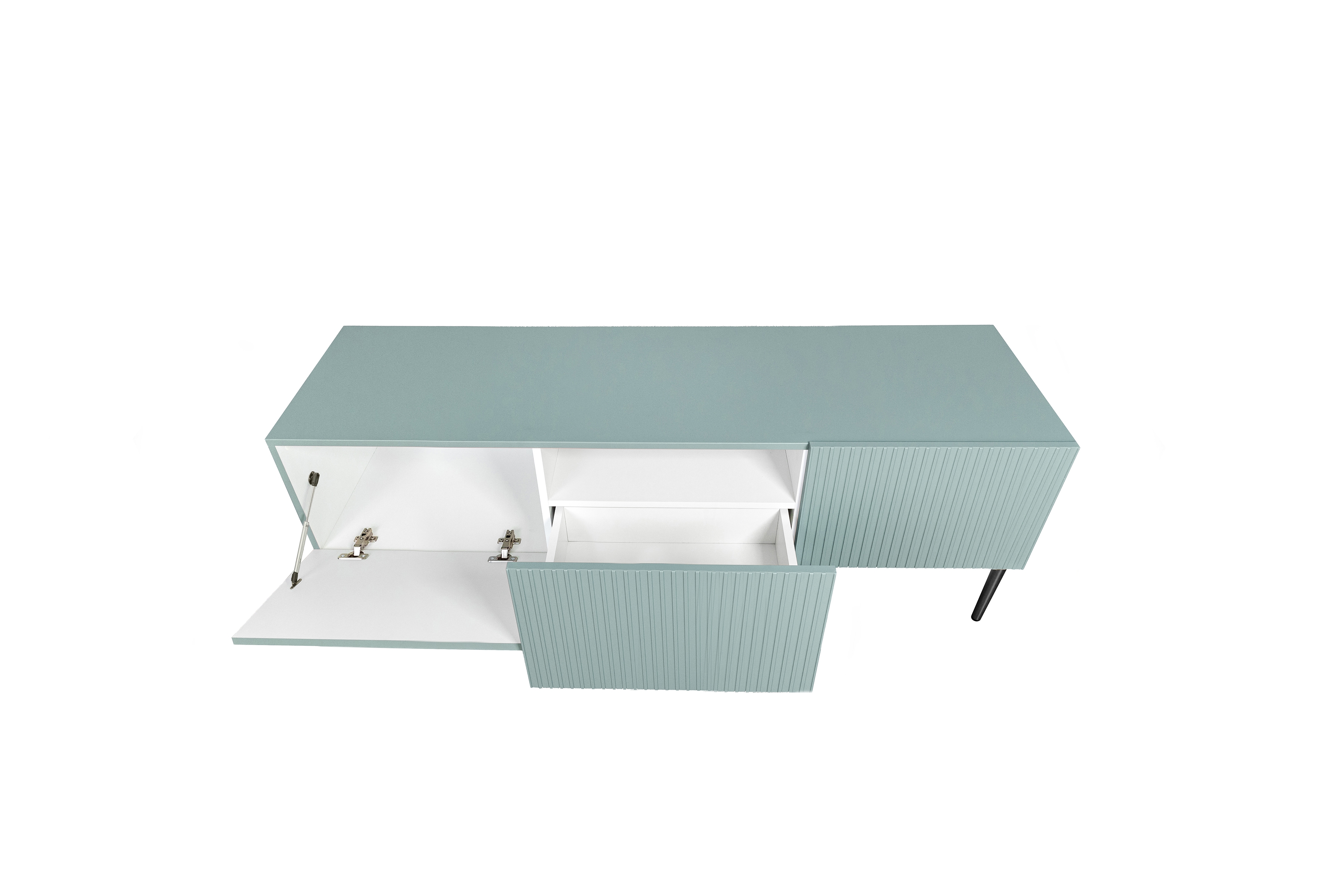 TV stolík Nicole 150 cm - šalviová / čierne nožičky TV skrinka Nicole 150 cm na kovových nohách z szuflada - szalwia / čierny nozki