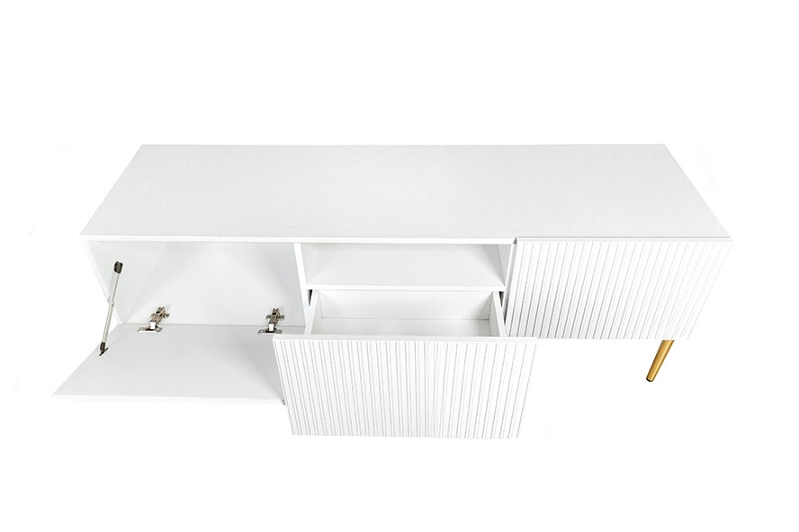 TV stolek Nicole 150 cm s výklenkem - bílý mat / zlaté nožky skříňka RTV Nicole 150 cm z szuflada i wneka - bílý mat / zlote nozki