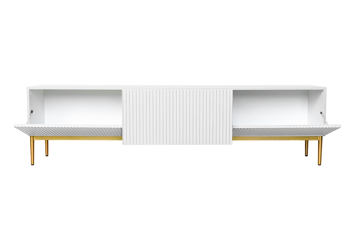 TV stolík Nicole 200 cm - biely mat / zlaté nožičky TV skrinka