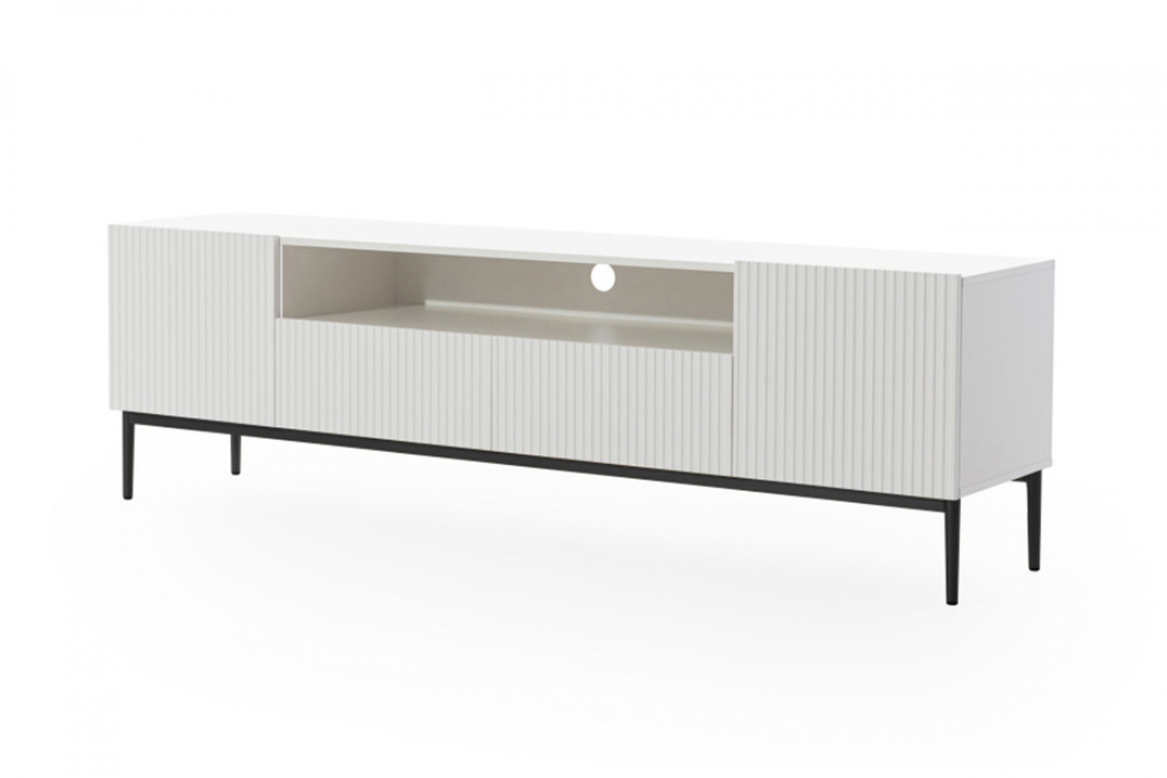 TV stolek Nicole 200 cm se zásuvkami - bílý mat / černé nožky skříňka RTV Nicole 200 cm  z wneka i zásuvkami - bílý mat / černá nozki