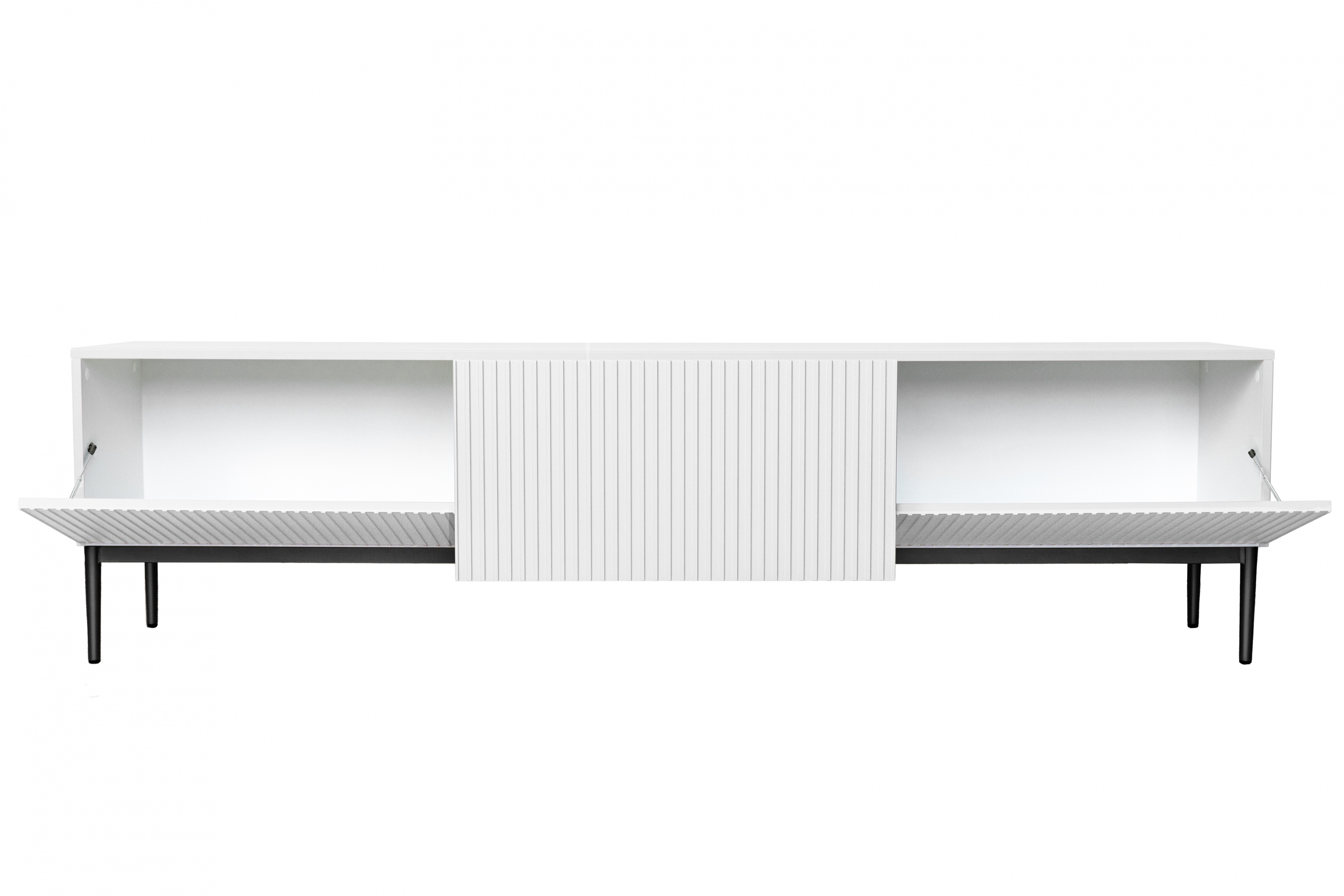 TV stolek Nicole 200 cm - bílý mat / černé nožky skříňka RTV z szuflada Nicole 200 cm - bílý mat / černá nozki