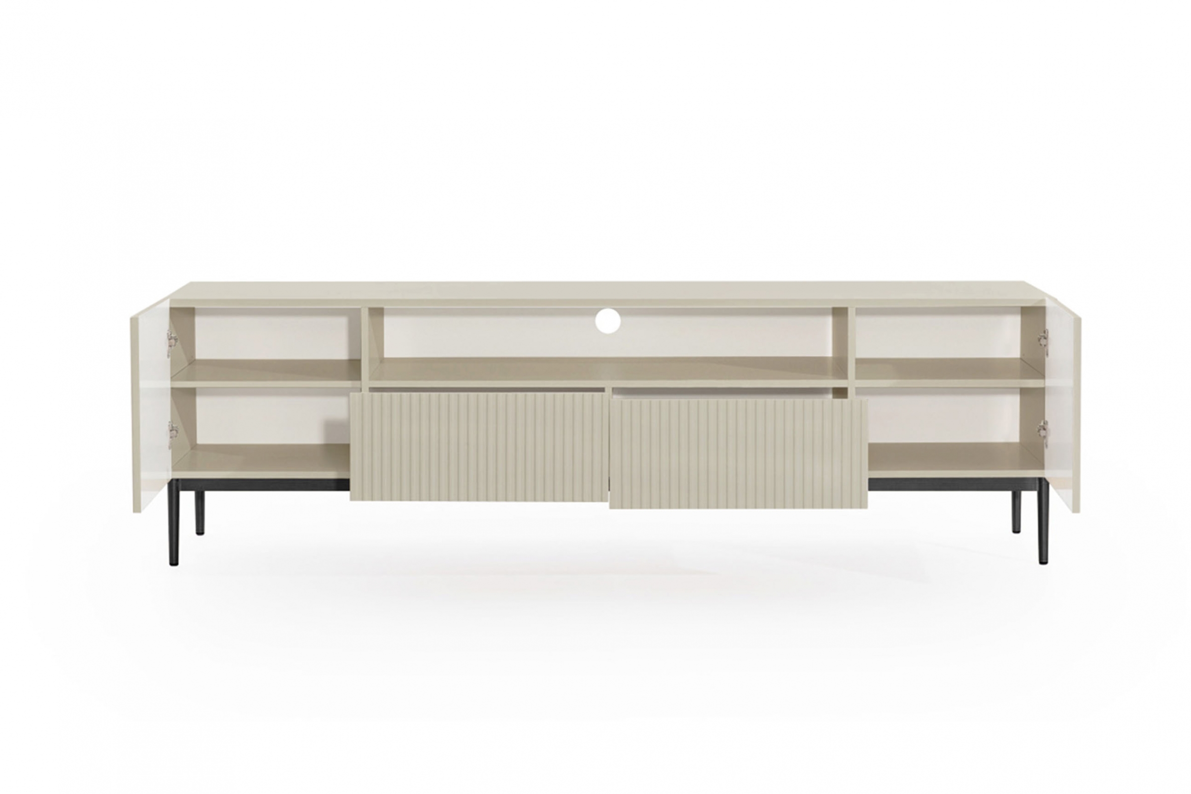RTV skrinka Nicole 200 cm s výklenkom a zásuvkami - kašmír / čierne nožičky TV skrinka Nicole 200 cm z wneka i zásuvkami - kašmír / čierny nozki