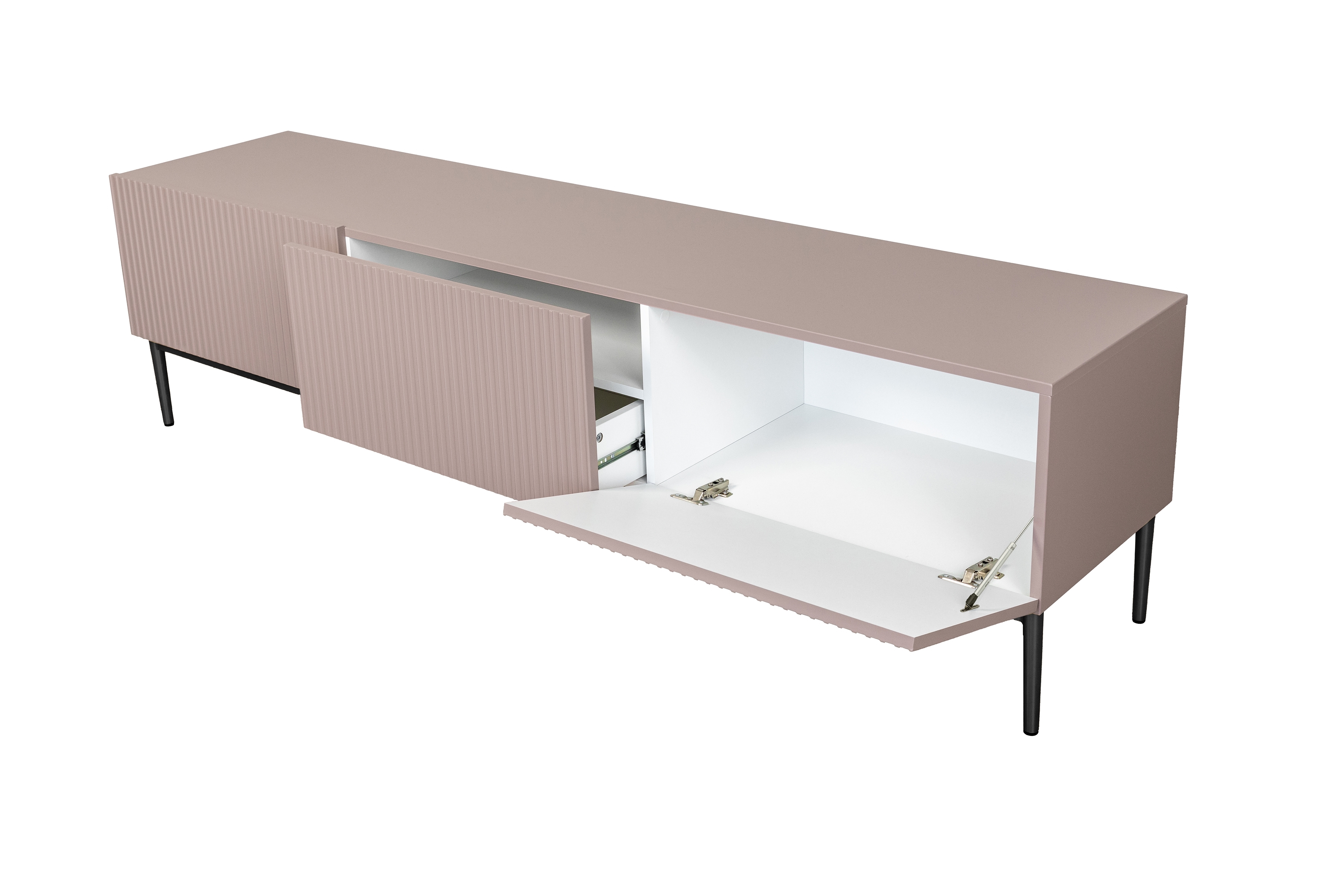 TV skříňka Nicole 200 cm - antická růžová / černé nožky Skříňka RTV Nicole z szuflada i metalowymi nogami 200 cm - antický Růžová / černá nozki